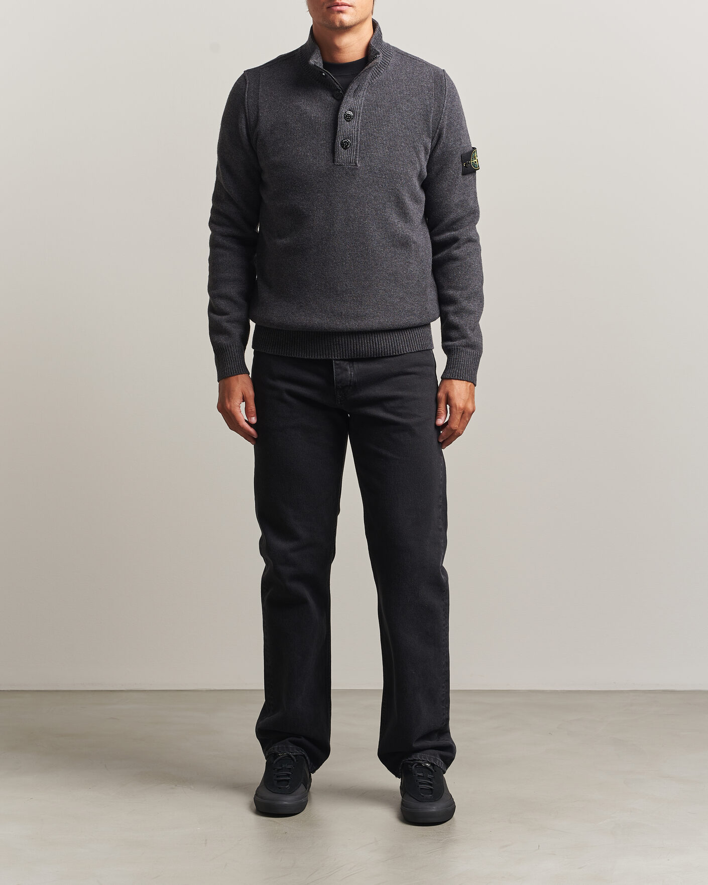 Homme | Pulls Et Tricots | Stone Island | Knitted Lambswool Half Button Zip Melange Lead