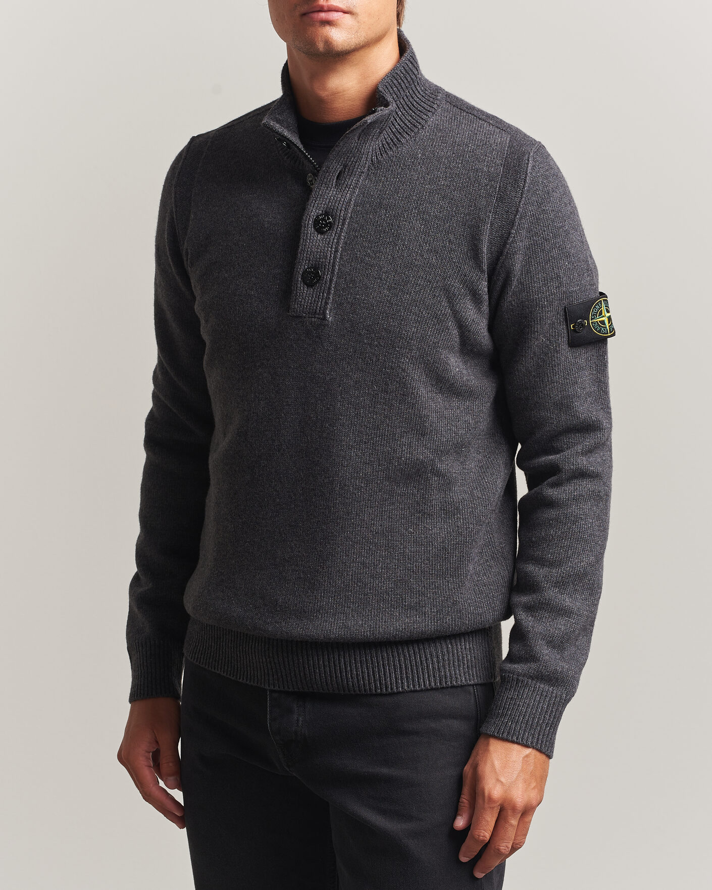 Homme | Pulls Et Tricots | Stone Island | Knitted Lambswool Half Button Zip Melange Lead