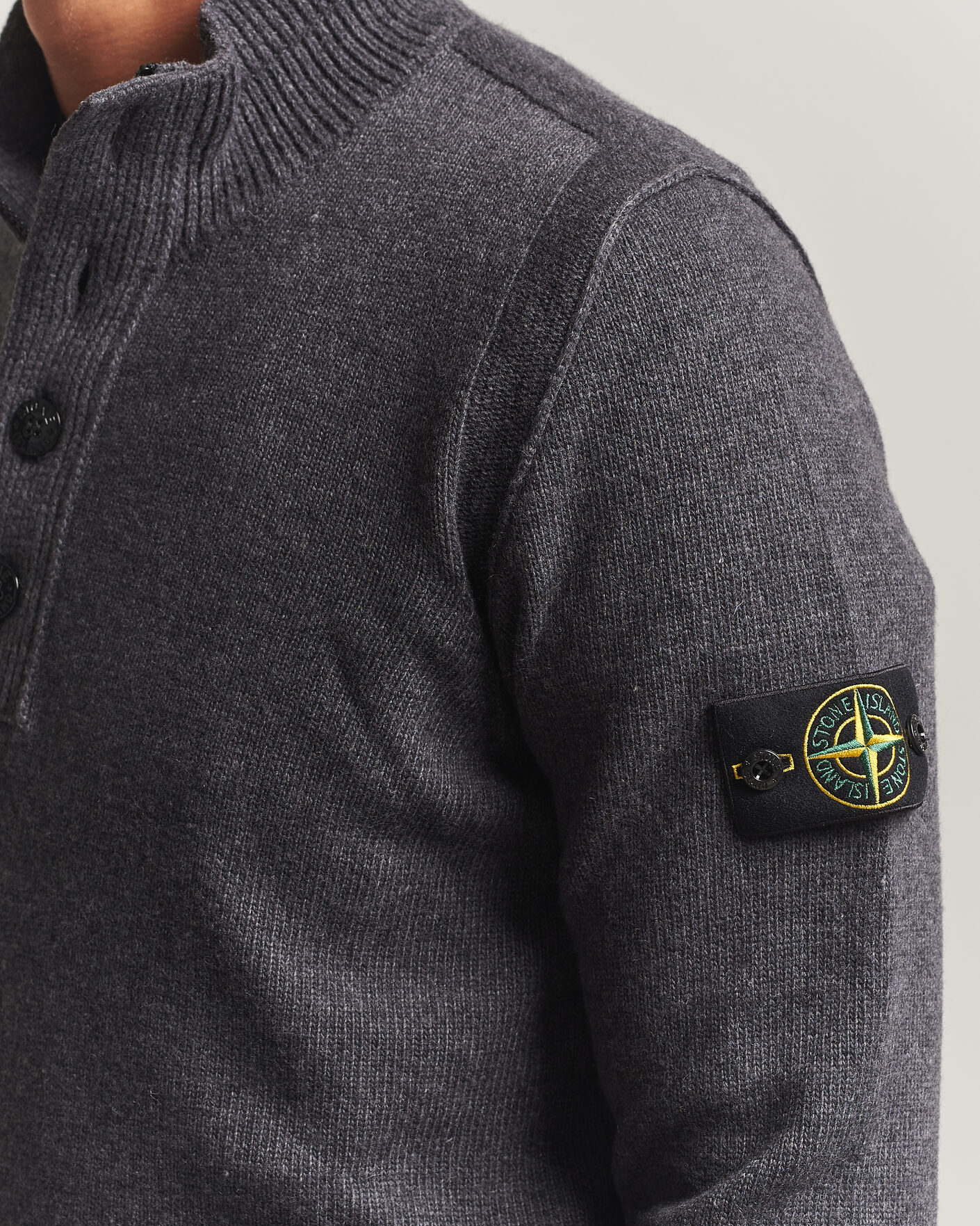 Homme | Pulls Et Tricots | Stone Island | Knitted Lambswool Half Button Zip Melange Lead