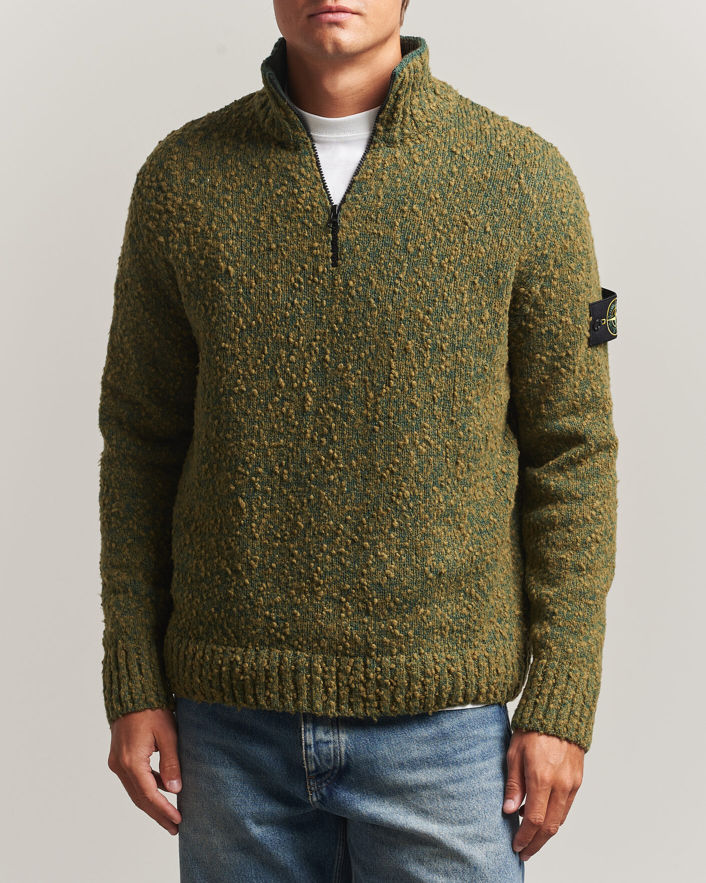 Homme | Pulls Et Tricots | Stone Island | Speckled Wool/Nylon Half Zip Dark Green Melange