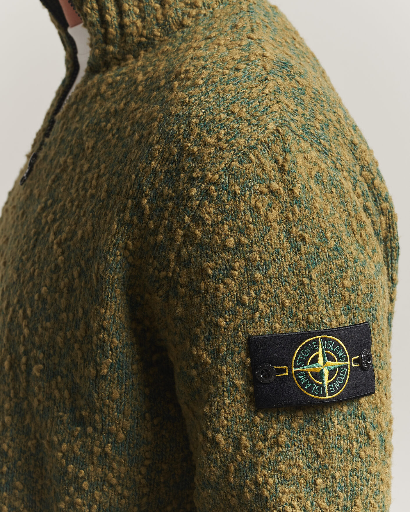 Homme | Pulls Et Tricots | Stone Island | Speckled Wool/Nylon Half Zip Dark Green Melange