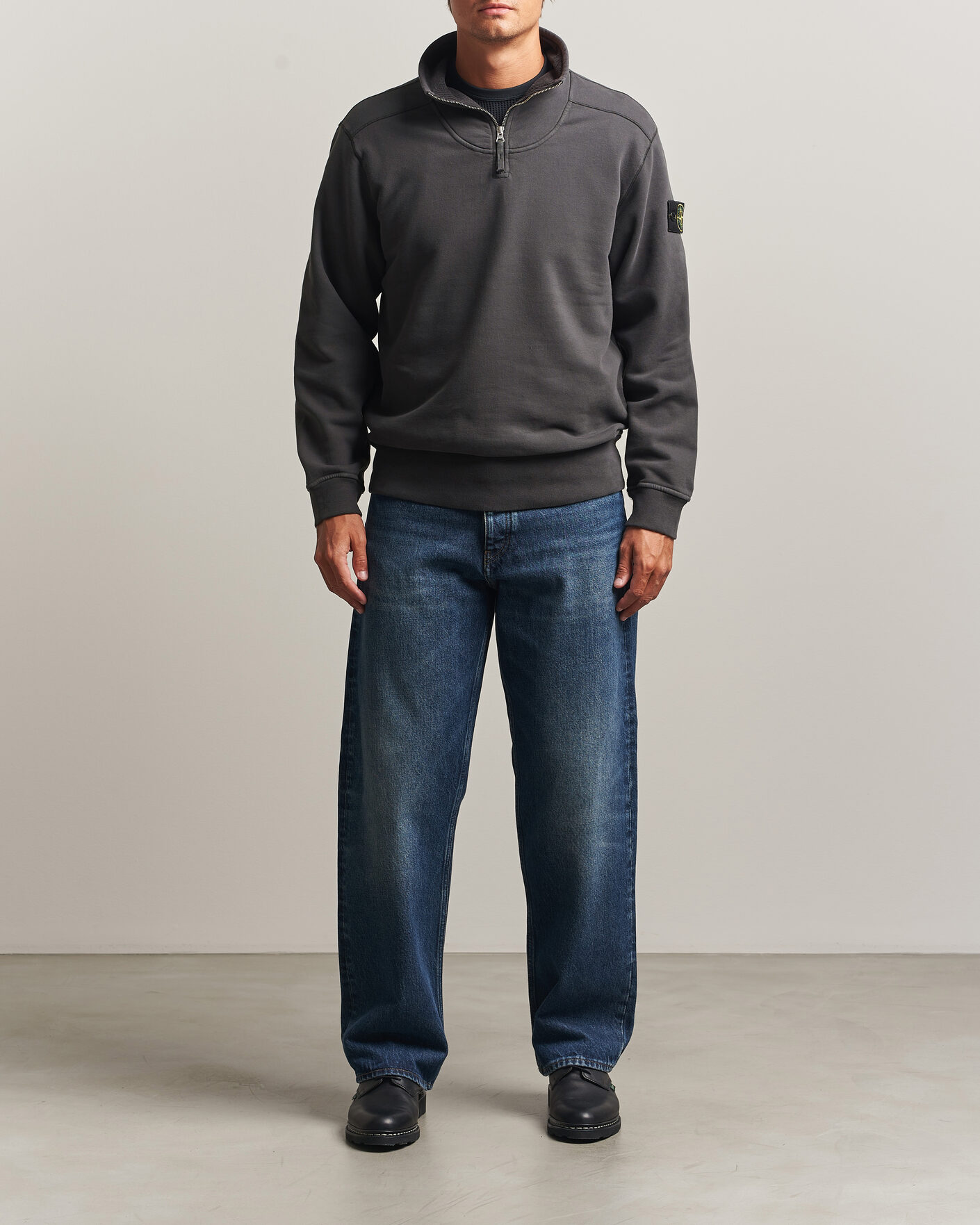 Homme | Pulls Et Tricots | Stone Island | Brushed Cotton Fleece Half Zip Lead Grey