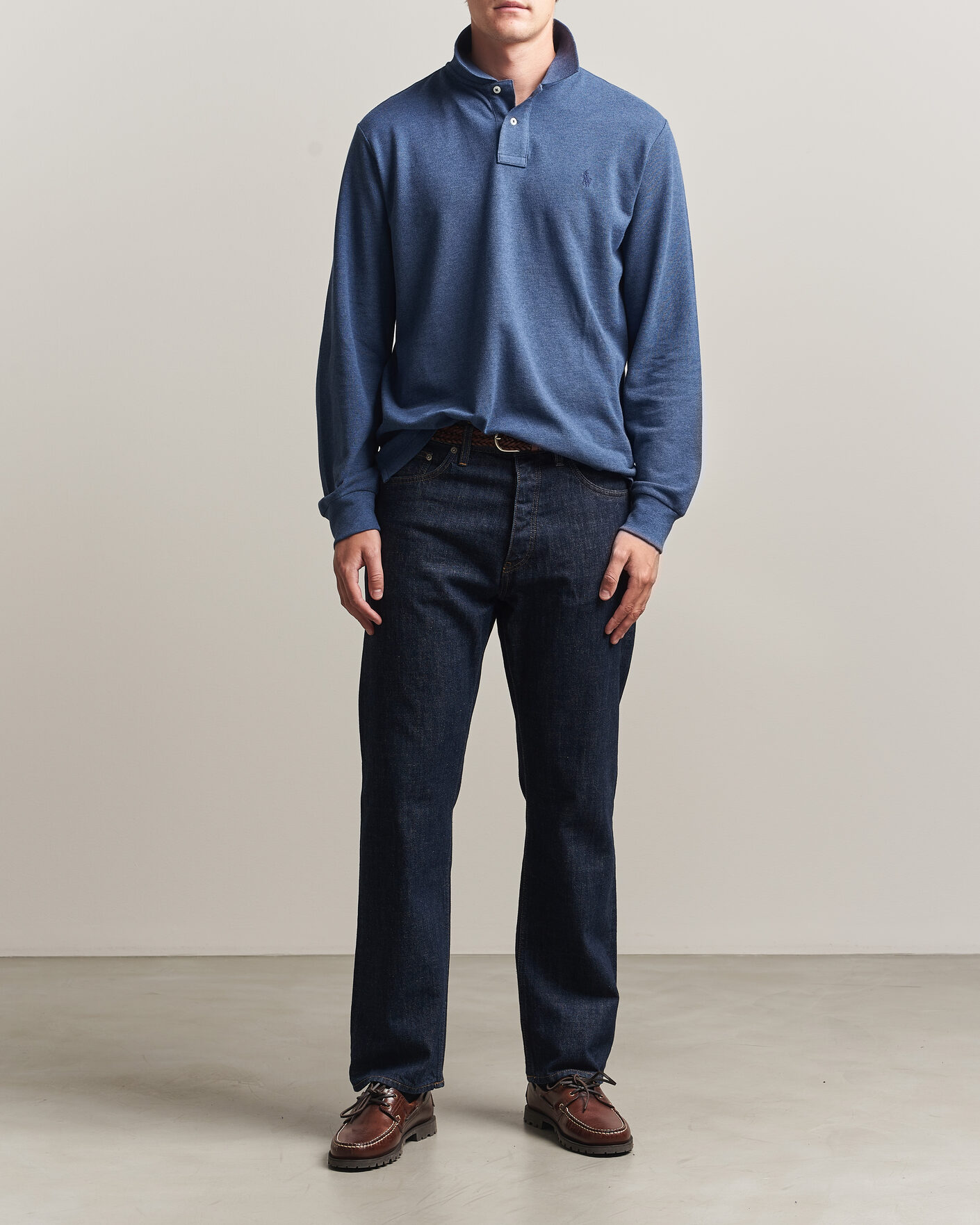 Homme | Polos | Polo Ralph Lauren | Custom Slim Fit Long Sleeve Polo Derby Blue Heather