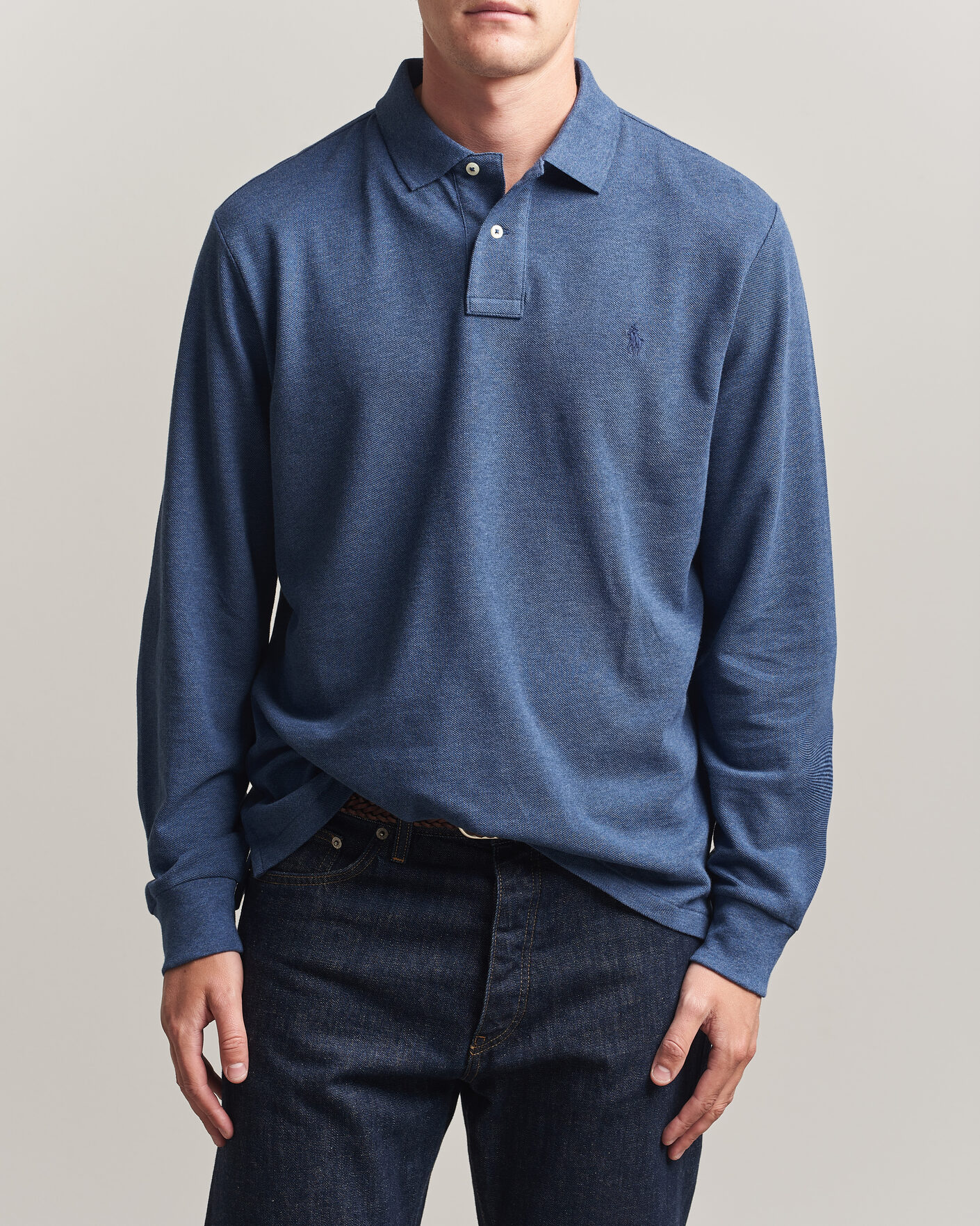 Homme | Polos | Polo Ralph Lauren | Custom Slim Fit Long Sleeve Polo Derby Blue Heather