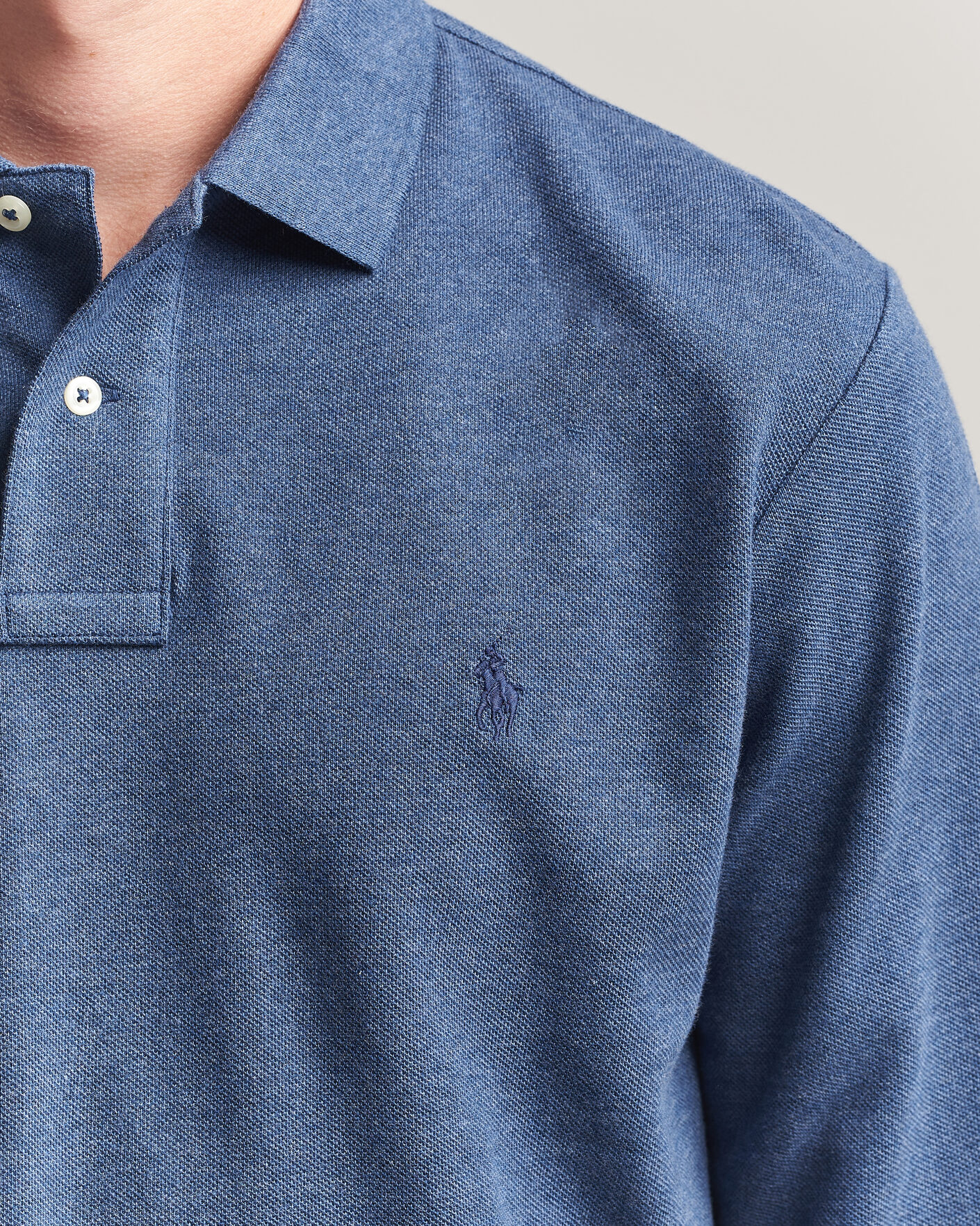 Homme | Polos | Polo Ralph Lauren | Custom Slim Fit Long Sleeve Polo Derby Blue Heather