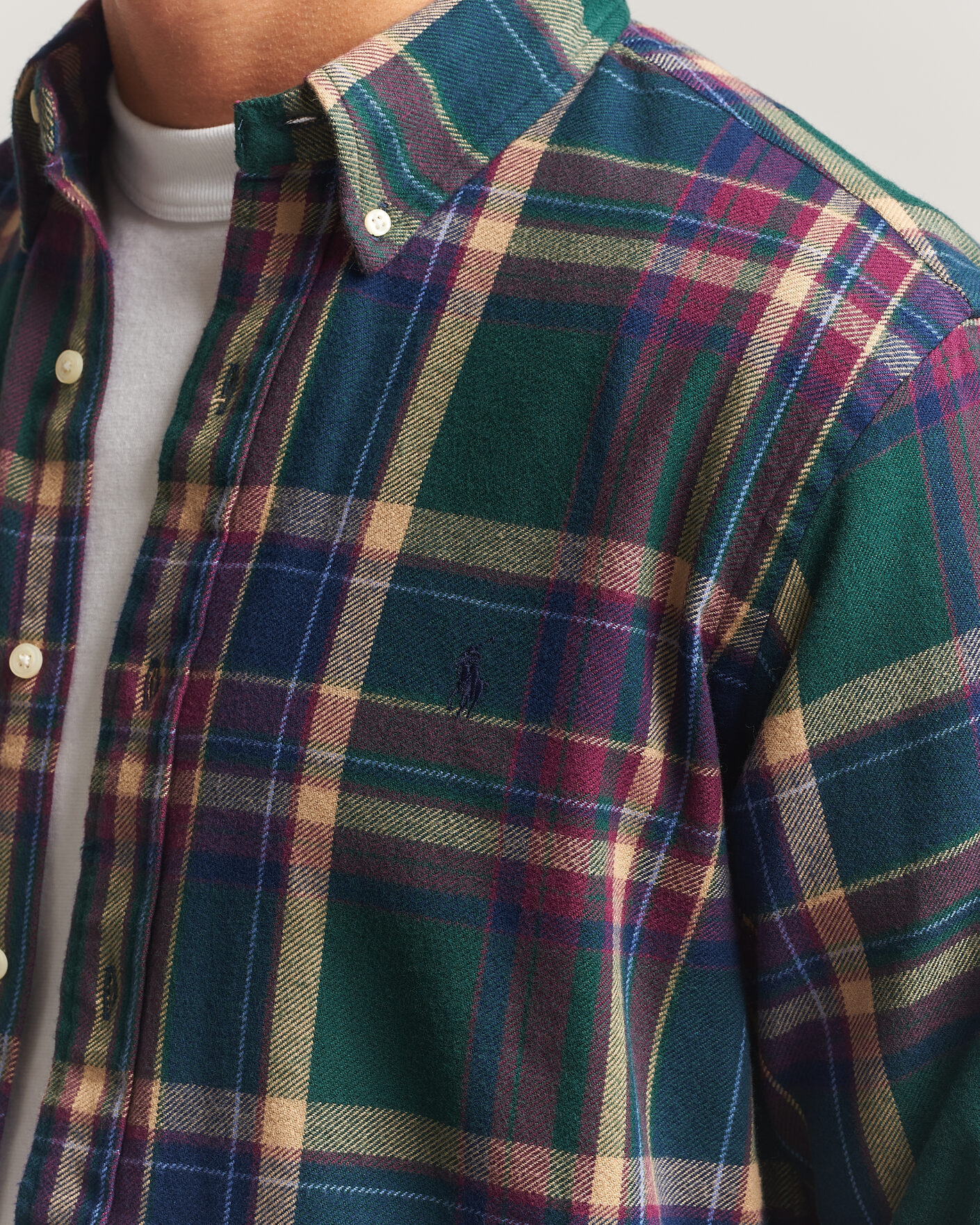 Homme | Chemises | Polo Ralph Lauren | Custom Fit Brushed Flannel Shirt Forest Burgundy