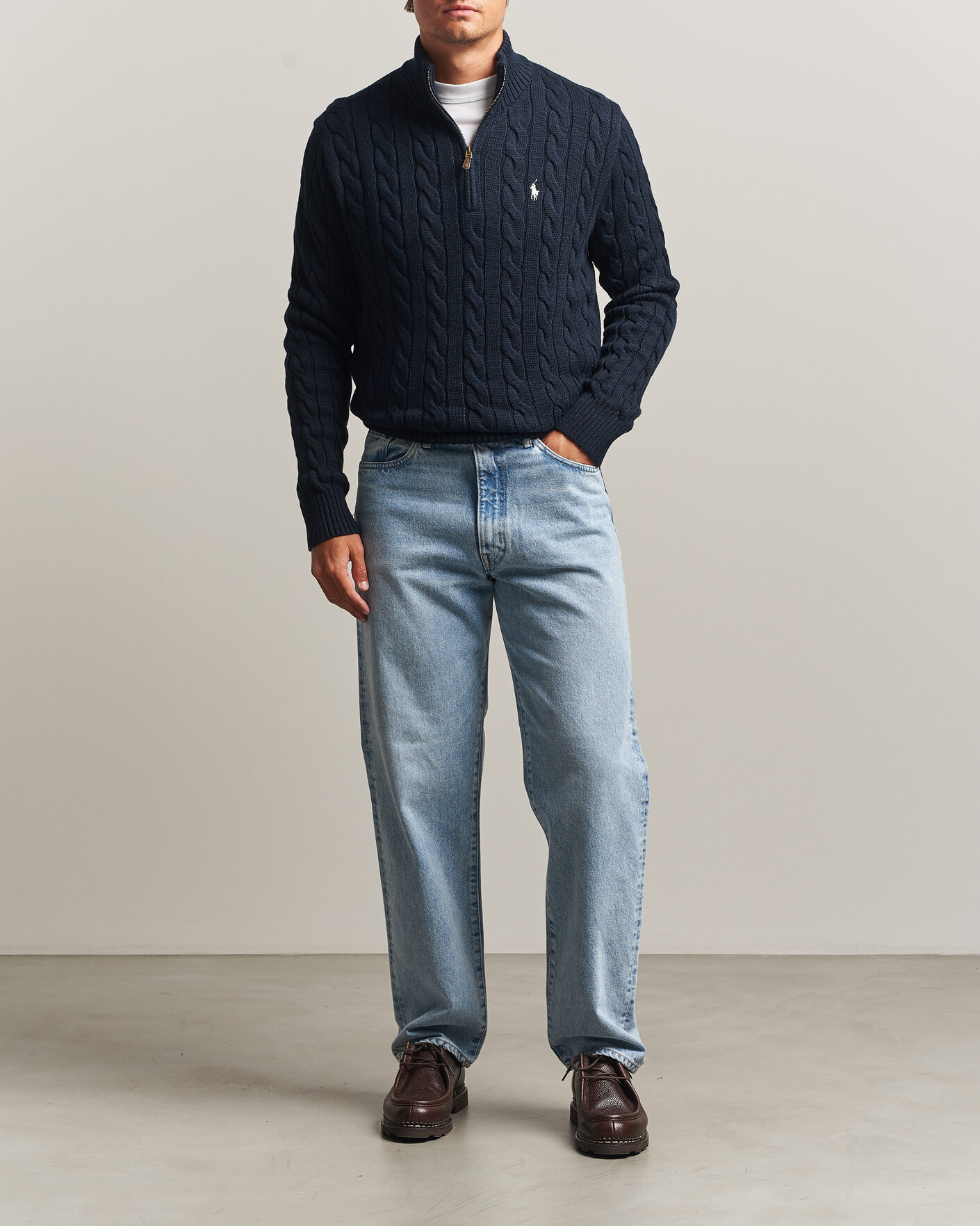 Homme | Pulls Et Tricots | Polo Ralph Lauren | Cotton Cable Half Zip Hunter Navy