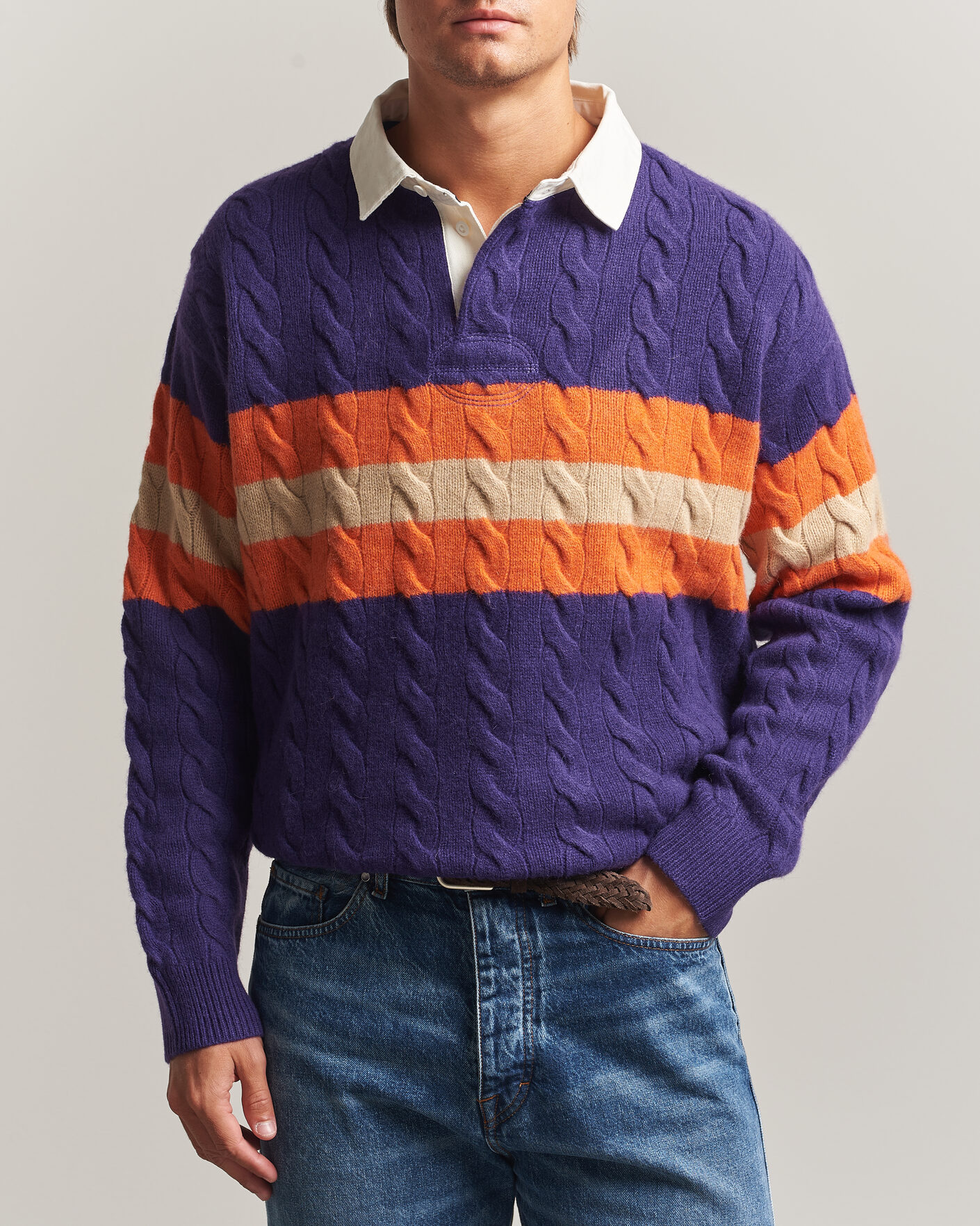 Homme | Pulls Et Tricots | Polo Ralph Lauren | Wool Blend Cable Knitted Polo Purple Combo