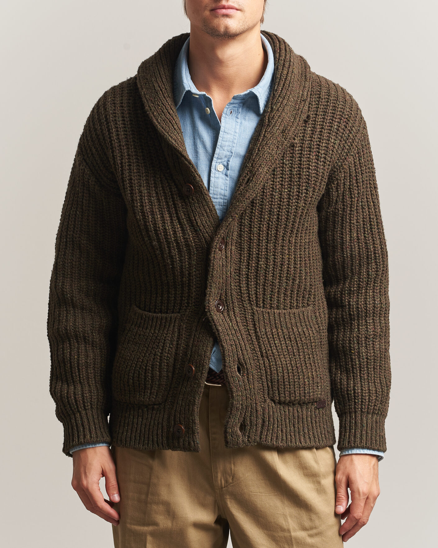 Homme | Pulls Et Tricots | Polo Ralph Lauren | Wool Blend Shawl Collar Cardigan Olive Brown Marl