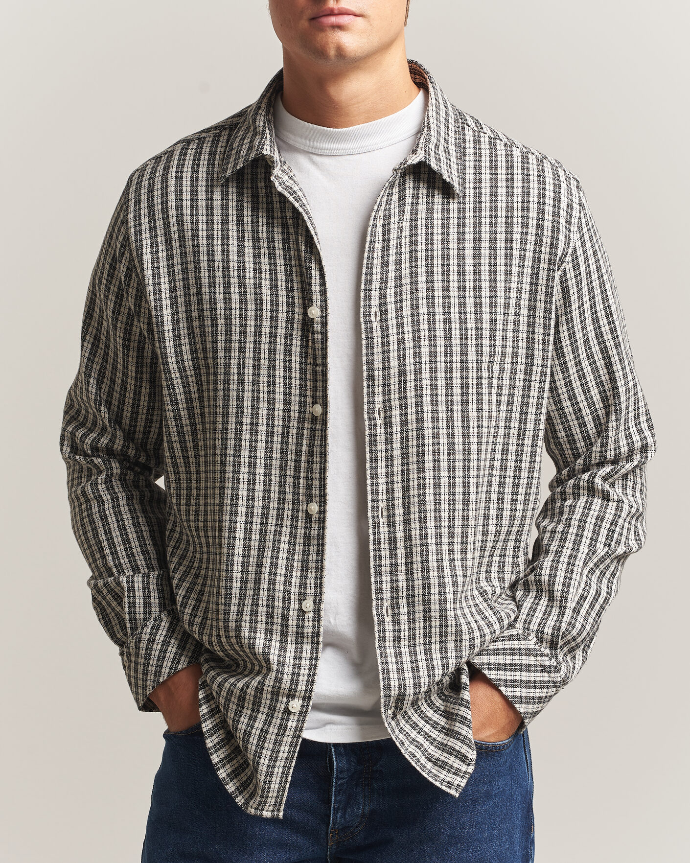 Homme | Chemises | Samsøe Samsøe | Ryan Brushed Cotton Checked Shirt Brown