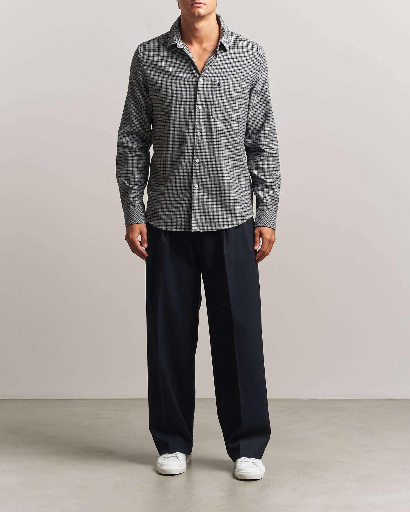 Homme | Chemises | Samsøe Samsøe | Liam Brushed Cotton Checked Shirt Grey Melange