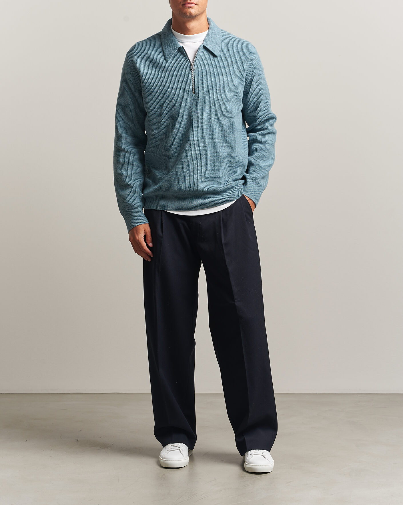 Homme | Pulls Et Tricots | Samsøe Samsøe | Isak Knitted Half Zip Polo Stormy Sea