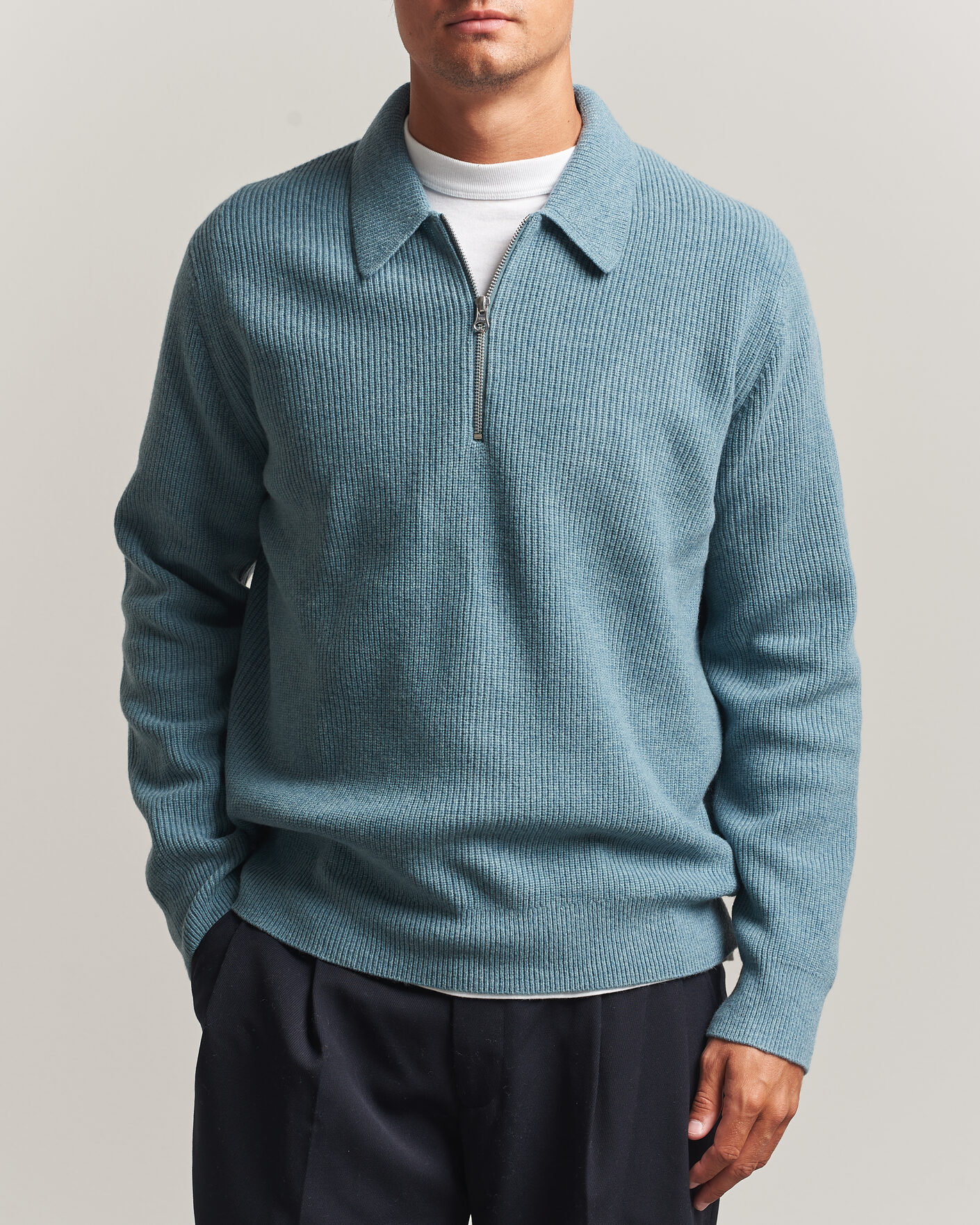 Homme | Pulls Et Tricots | Samsøe Samsøe | Isak Knitted Half Zip Polo Stormy Sea
