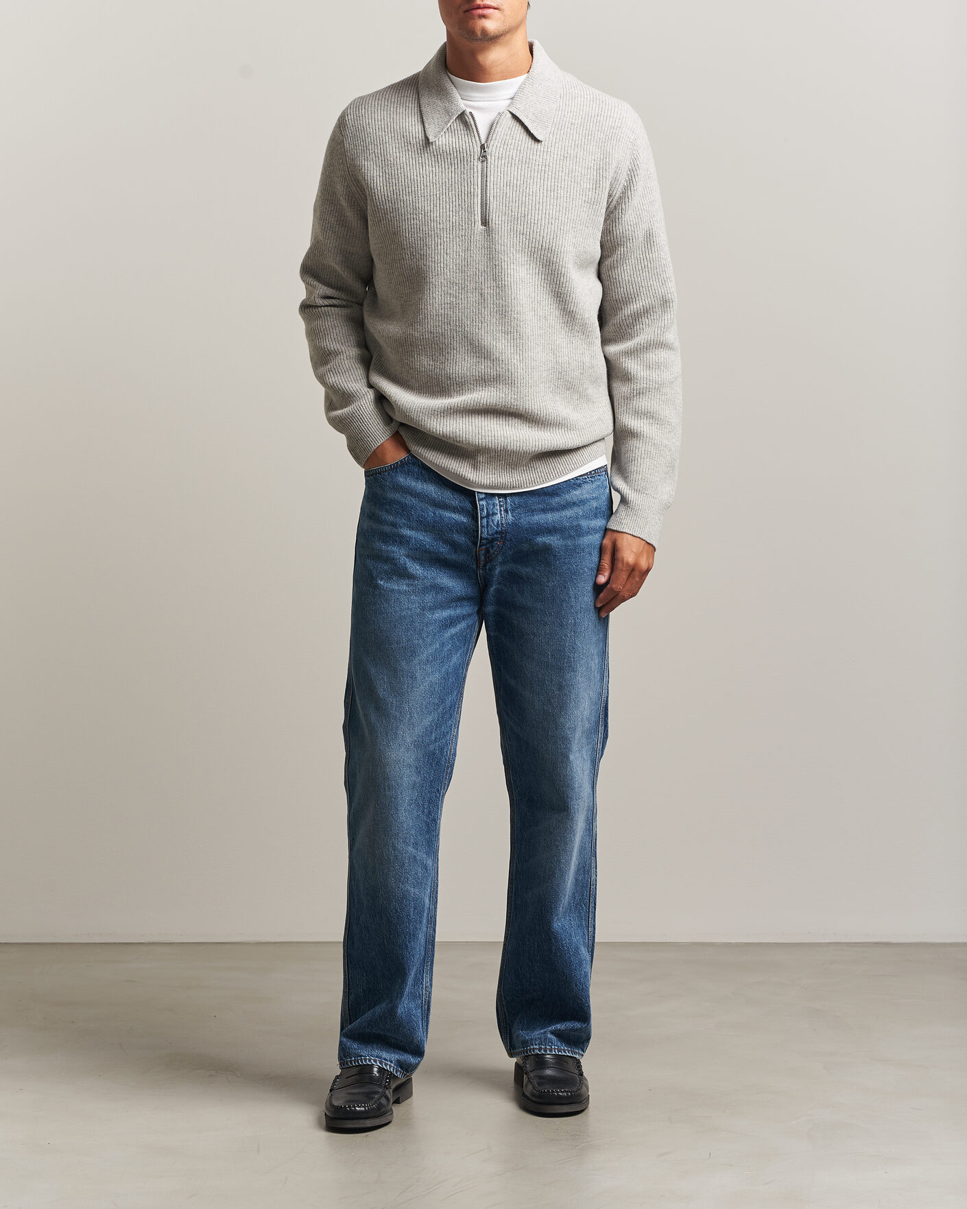 Homme | Pulls Et Tricots | Samsøe Samsøe | Isak Knitted Half Zip Polo Grey Melange