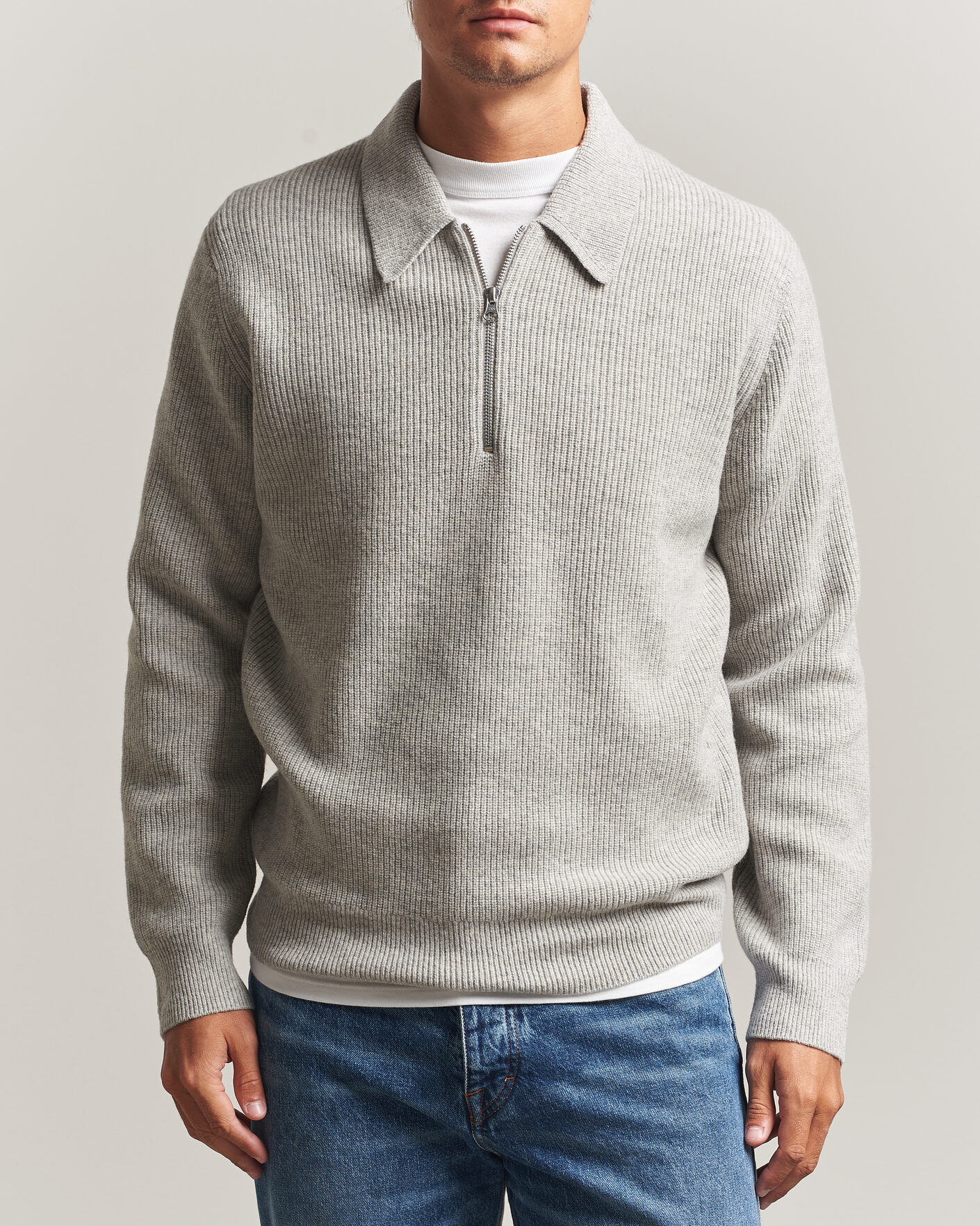 Homme | Pulls Et Tricots | Samsøe Samsøe | Isak Knitted Half Zip Polo Grey Melange