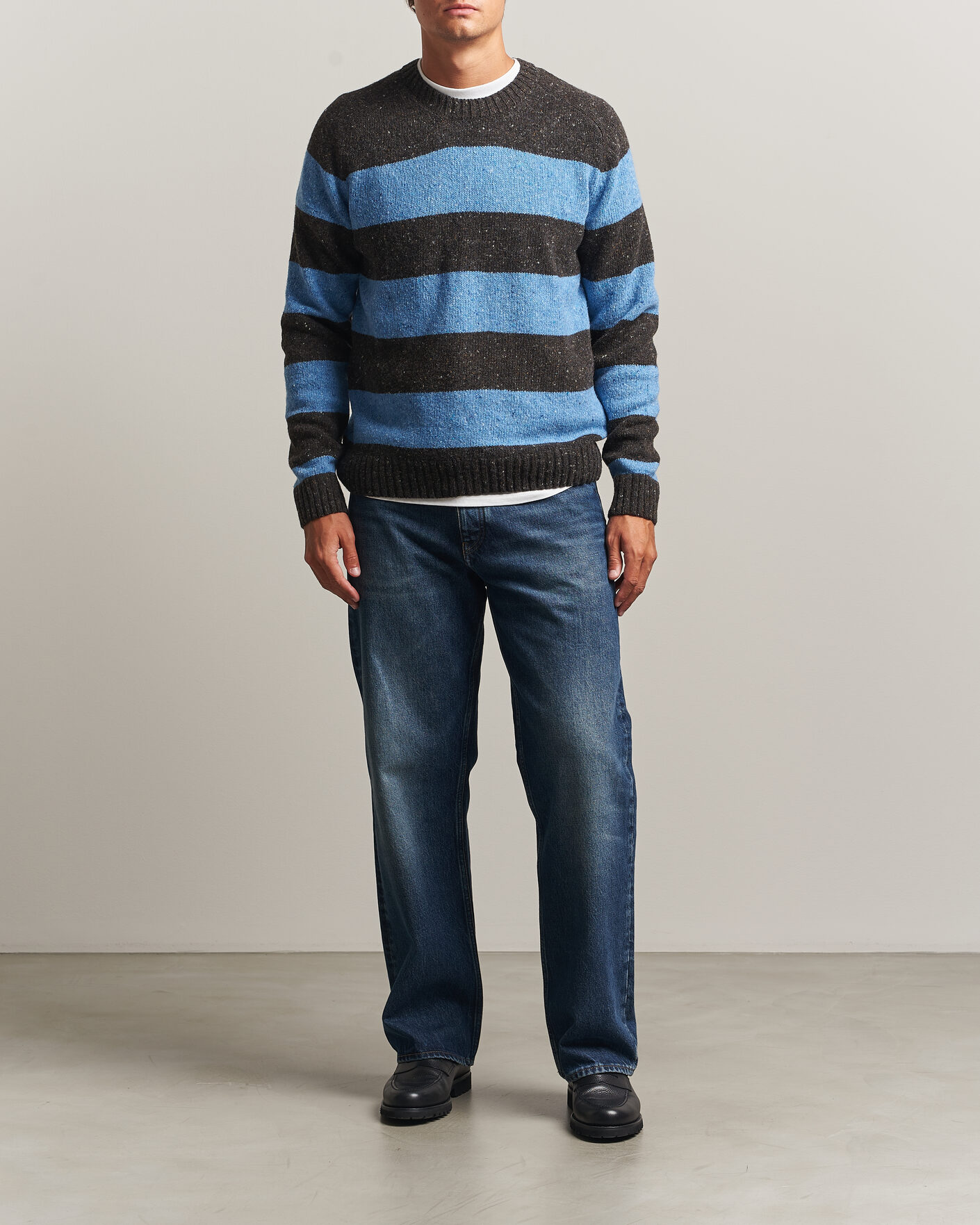Homme | Pulls Et Tricots | Samsøe Samsøe | Nate Donegal Wool Knitted Striped Sweater Brown/Blue