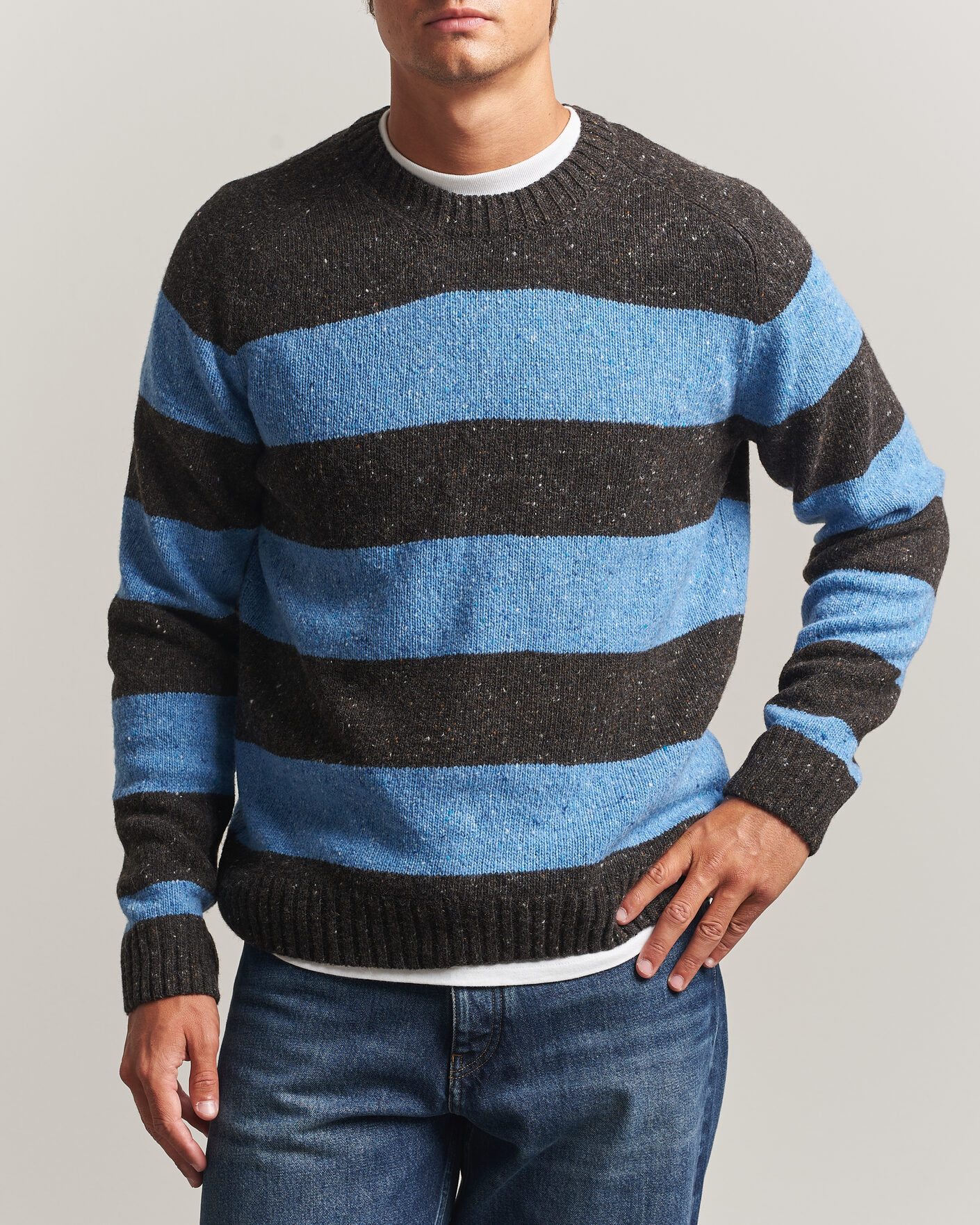 Homme | Pulls Et Tricots | Samsøe Samsøe | Nate Donegal Wool Knitted Striped Sweater Brown/Blue