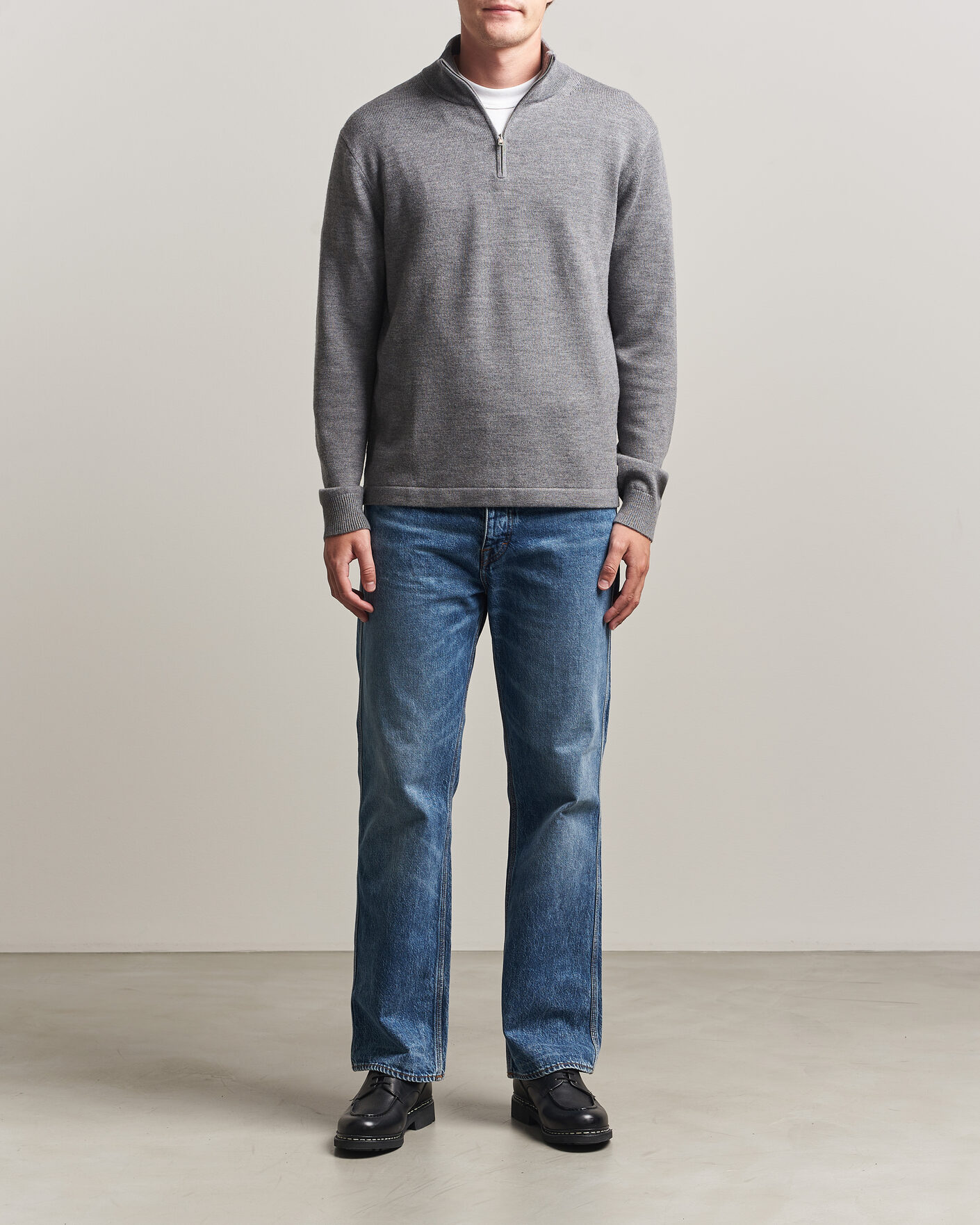 Homme | Pulls Et Tricots | Tiger of Sweden | Travis Wool Half Zip Concrete Melange