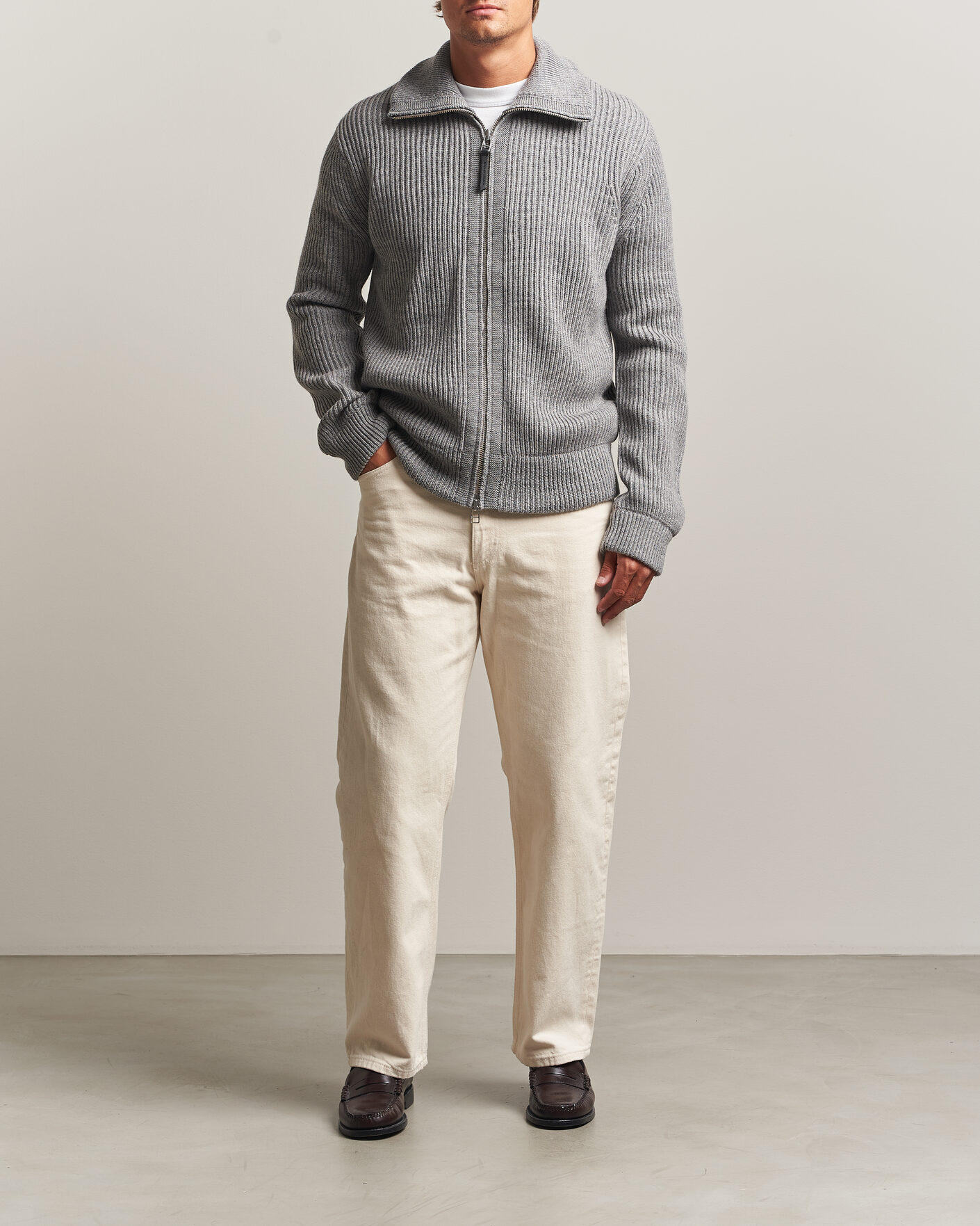 Homme | Pulls Et Tricots | Tiger of Sweden | Niall Wool Heavy Knitted Full Zip Grey Melange