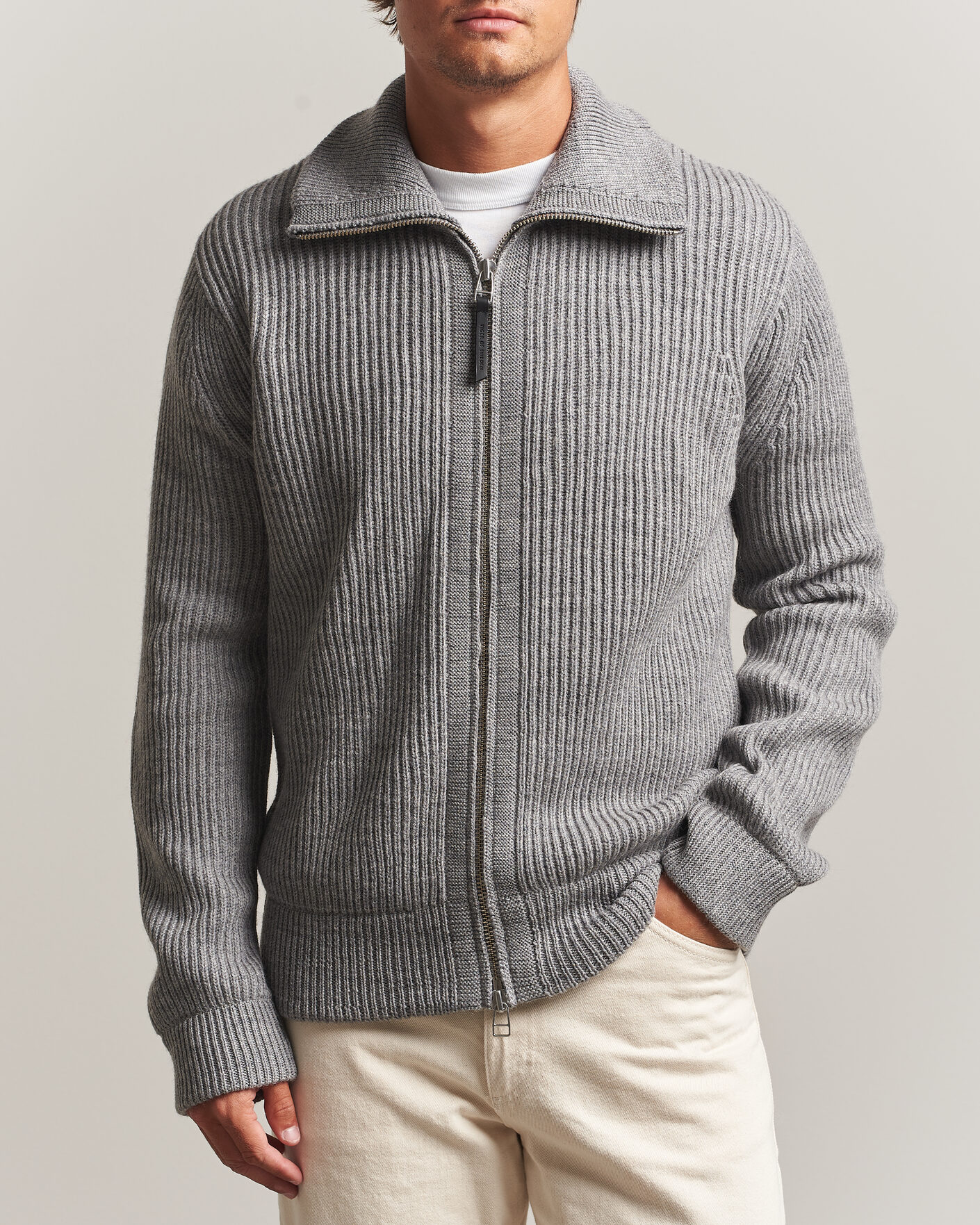 Homme | Pulls Et Tricots | Tiger of Sweden | Niall Wool Heavy Knitted Full Zip Grey Melange