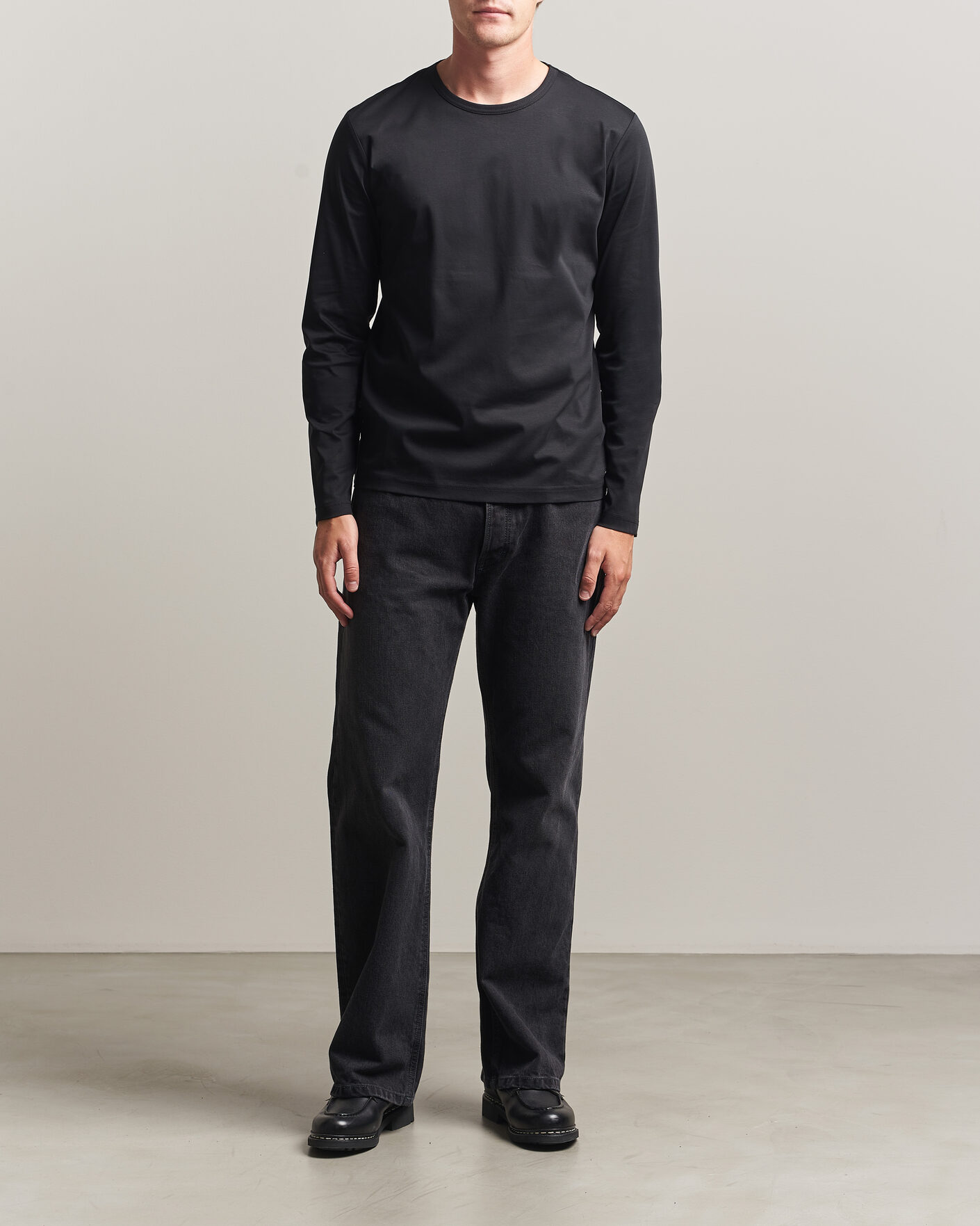 Homme | T-shirts | Tiger of Sweden | Olaf Mercerized Cotton Long Sleeve T-Shirt Black