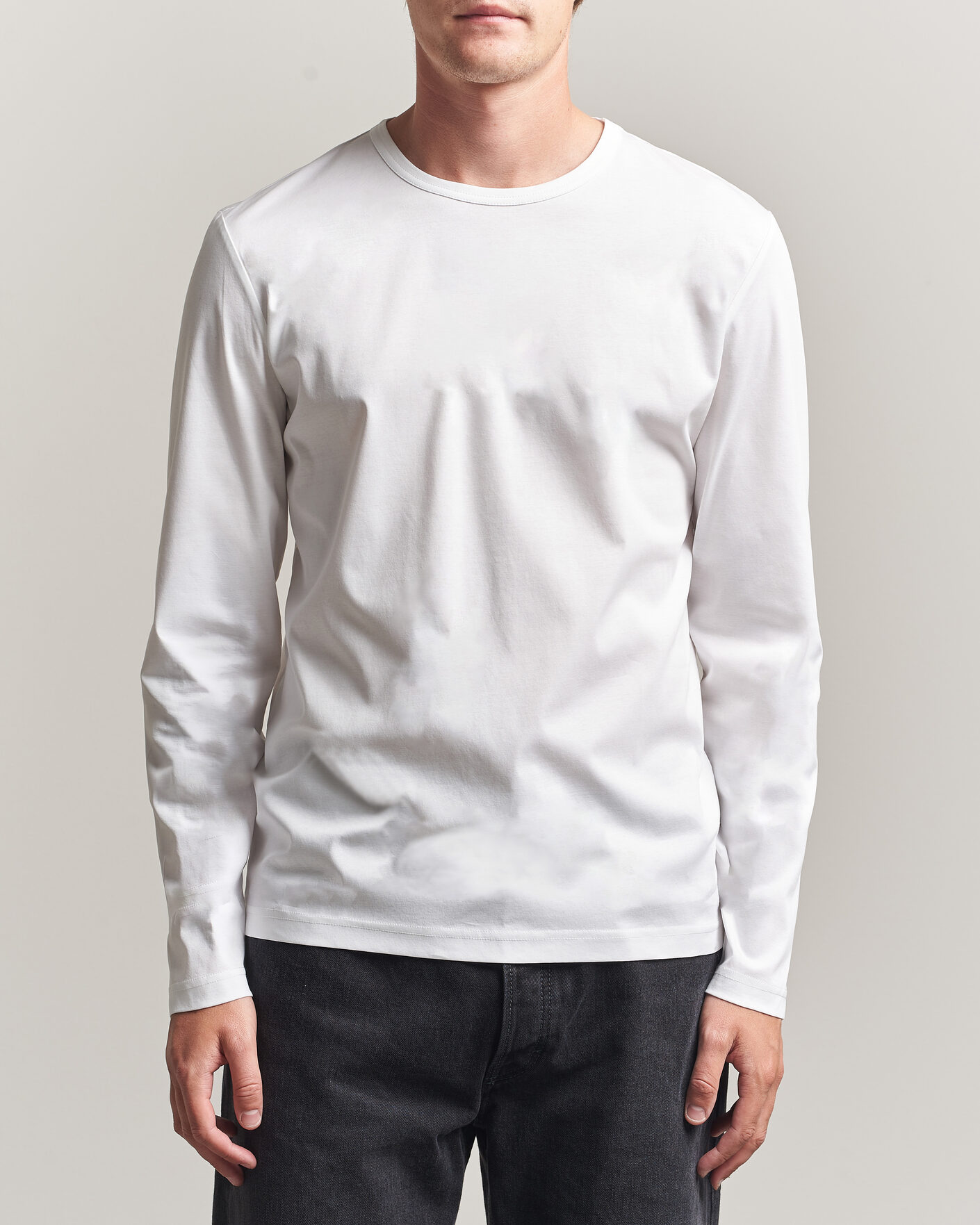 Homme | T-shirts | Tiger of Sweden | Olaf Mercerized Cotton Long Sleeve T-Shirt Pure White