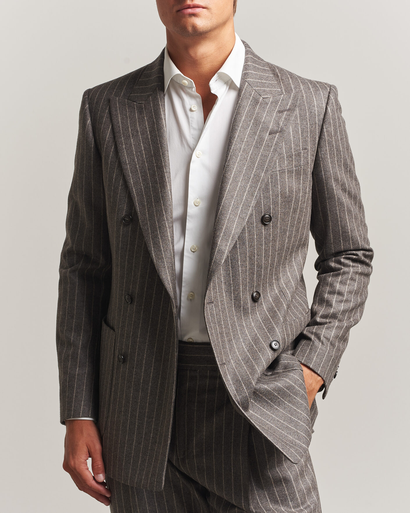 Homme | Blazers | Tiger of Sweden | Joachim Wool Double Breasted Pinstriped Blazer Grey Brown