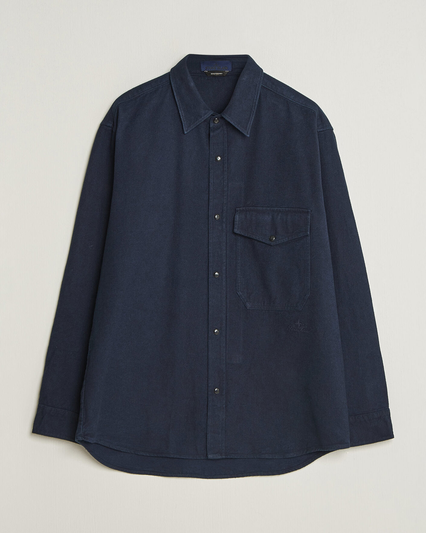 Homme | Chemises | Stone Island | Organic Cotton Flannel Denim Shirt Indigo