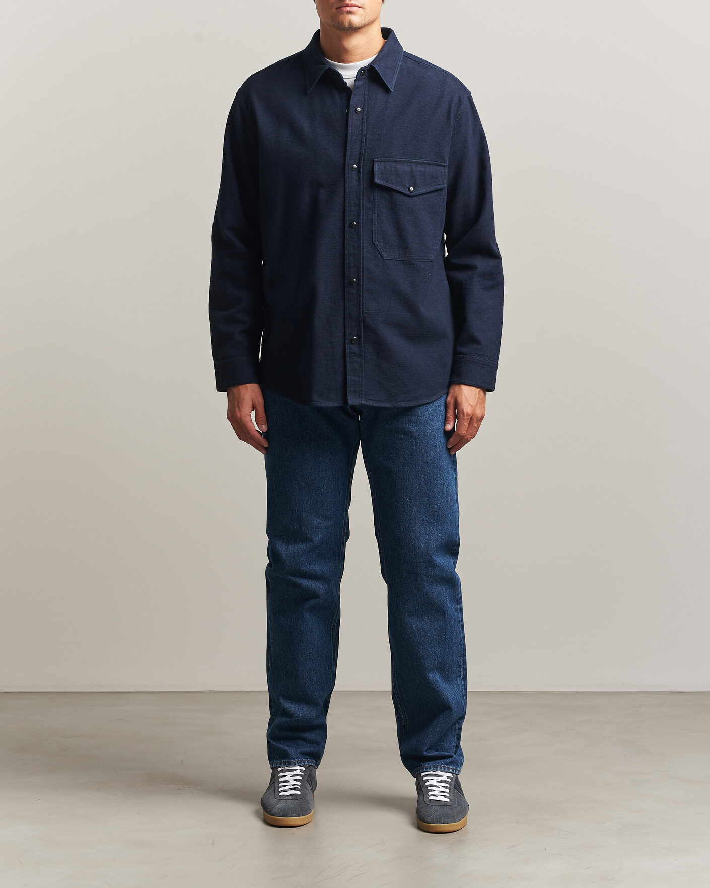 Homme | Chemises | Stone Island | Organic Cotton Flannel Denim Shirt Indigo