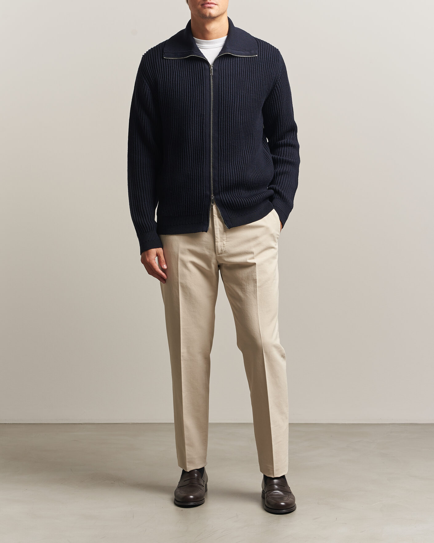 Homme | Pulls Et Tricots | Zanone | Fishermans Rib Full Zip Cardigan Navy