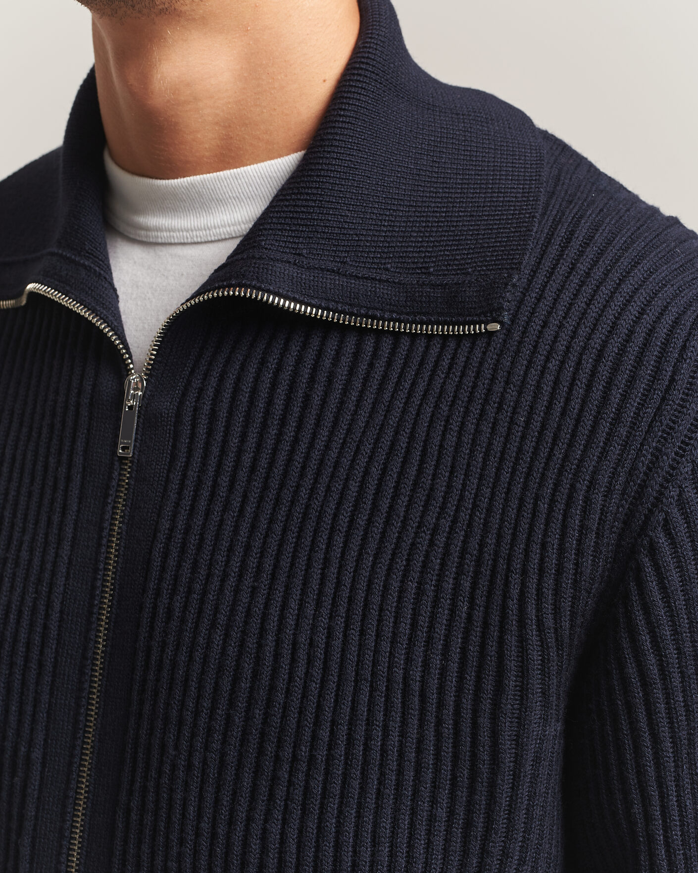 Homme | Pulls Et Tricots | Zanone | Fishermans Rib Full Zip Cardigan Navy