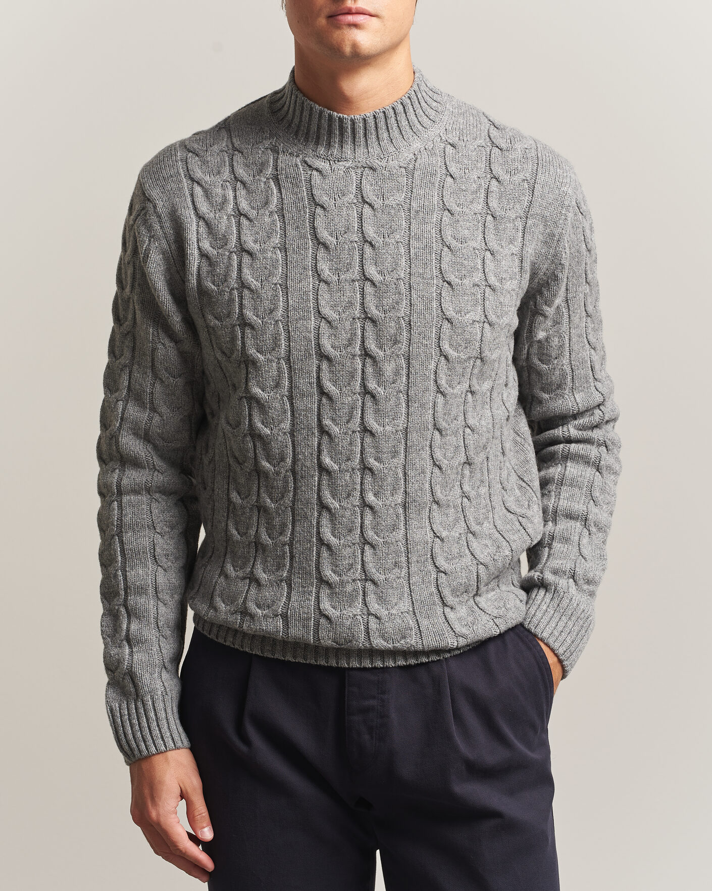 Homme | Pulls Et Tricots | Zanone | Double Cable Crew Neck Grey Melange