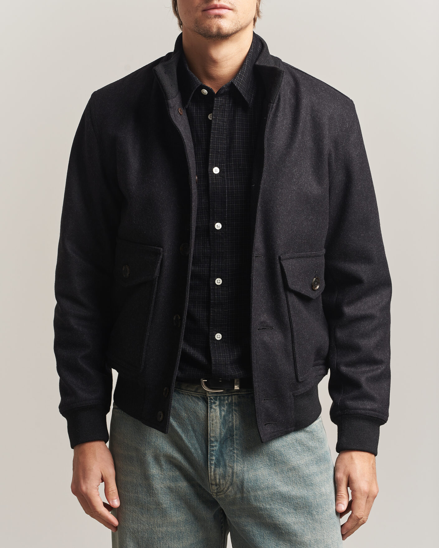 Homme | Manteaux Et Vestes | Baracuta | Melton Wool Blouson Jacket Charcoal