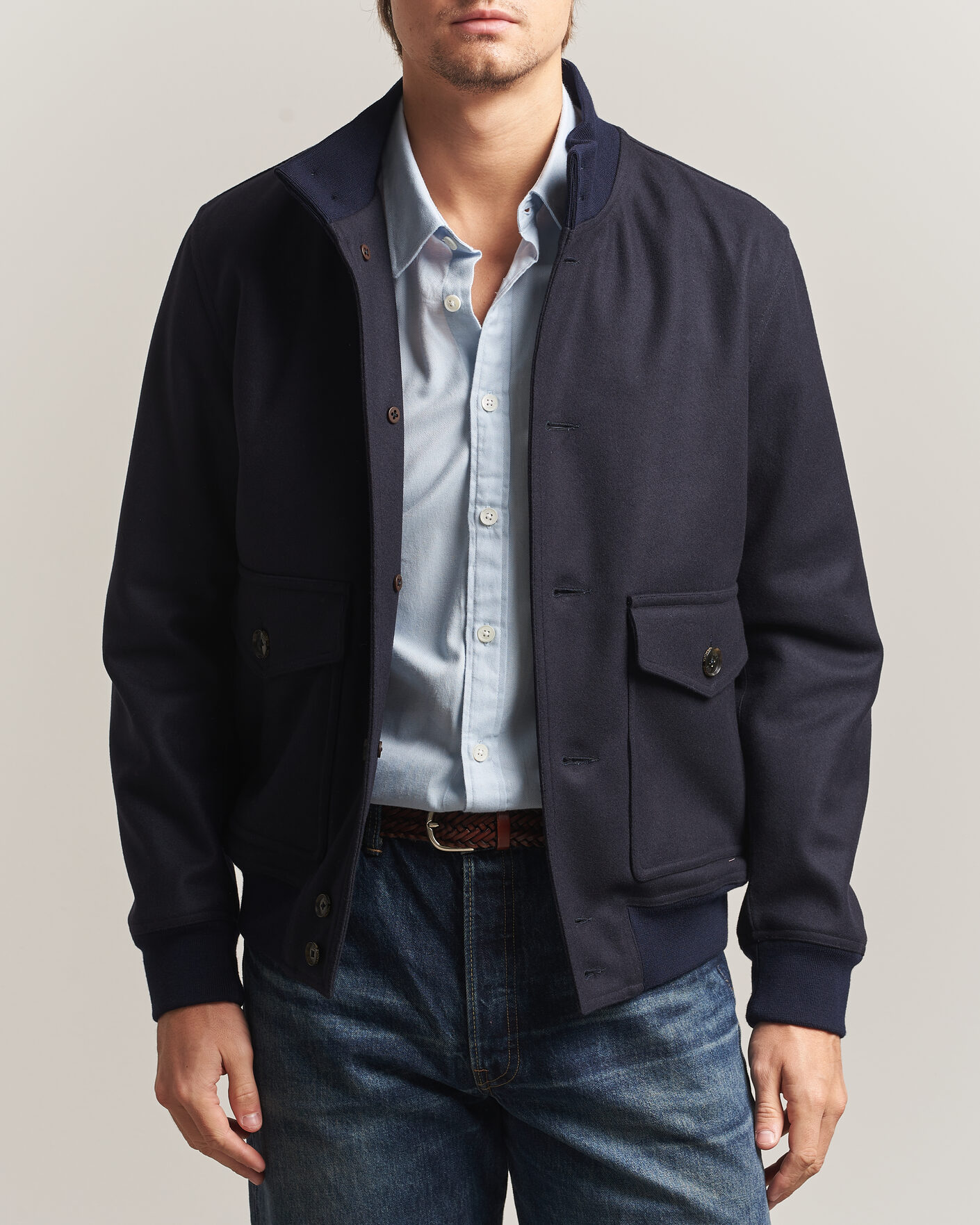 Homme | Manteaux Et Vestes | Baracuta | Melton Wool Blouson Jacket Deep Blue