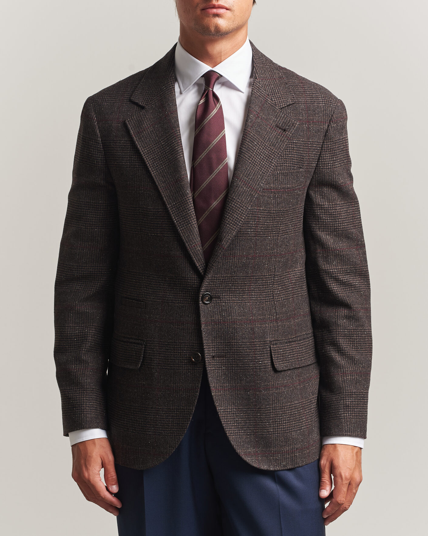 Homme | Blazers | Brunello Cucinelli | Cashmere/Silk Prince Of Wales Blazer Dark Brown