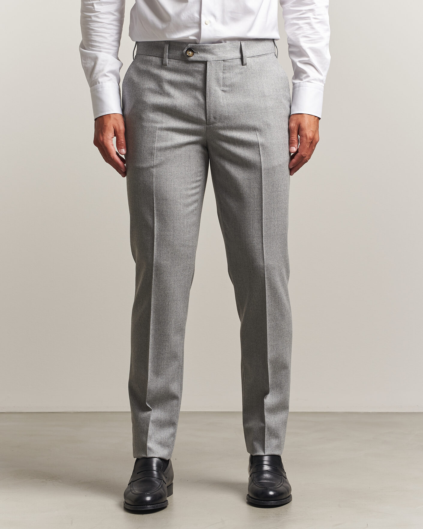 Homme | Pantalons | Brunello Cucinelli | Slim Fit Flannel Trousers Light Grey