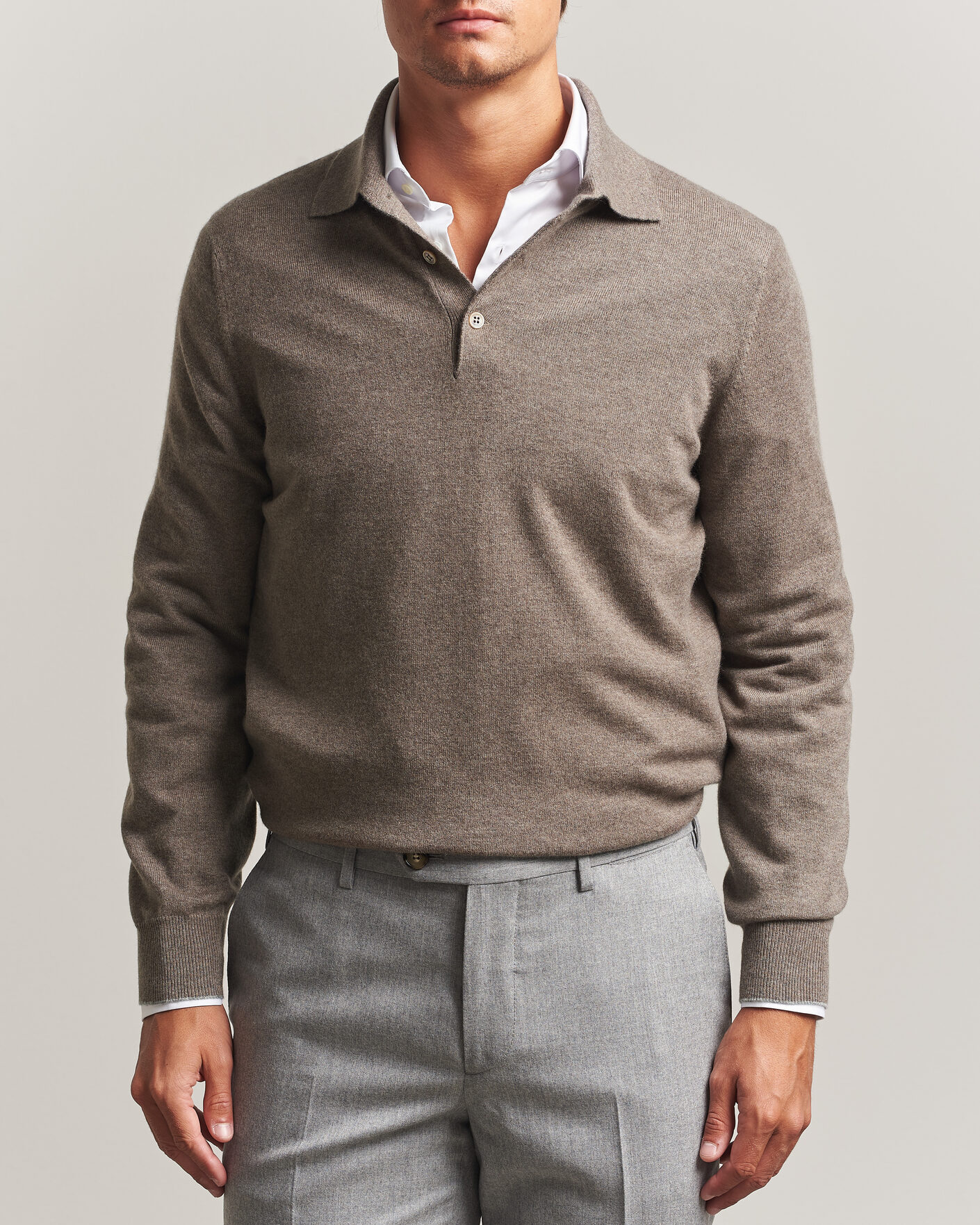Homme | Pulls Et Tricots | Brunello Cucinelli | 2 Ply Cashmere Long Sleeve Polo Brown