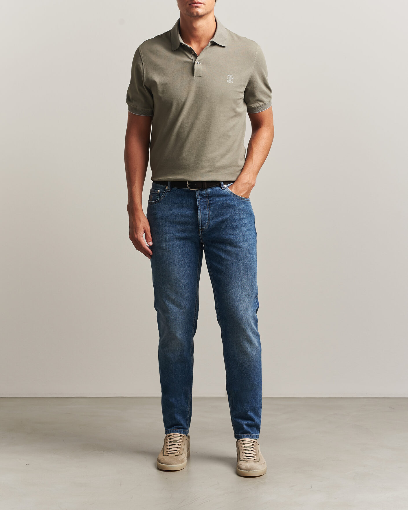 Homme | Polos | Brunello Cucinelli | Short Sleeve Logo Polo Olive