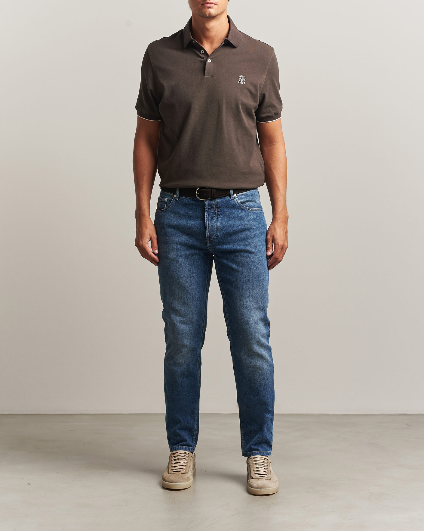 Homme | Polos | Brunello Cucinelli | Short Sleeve Logo Polo Dark Brown