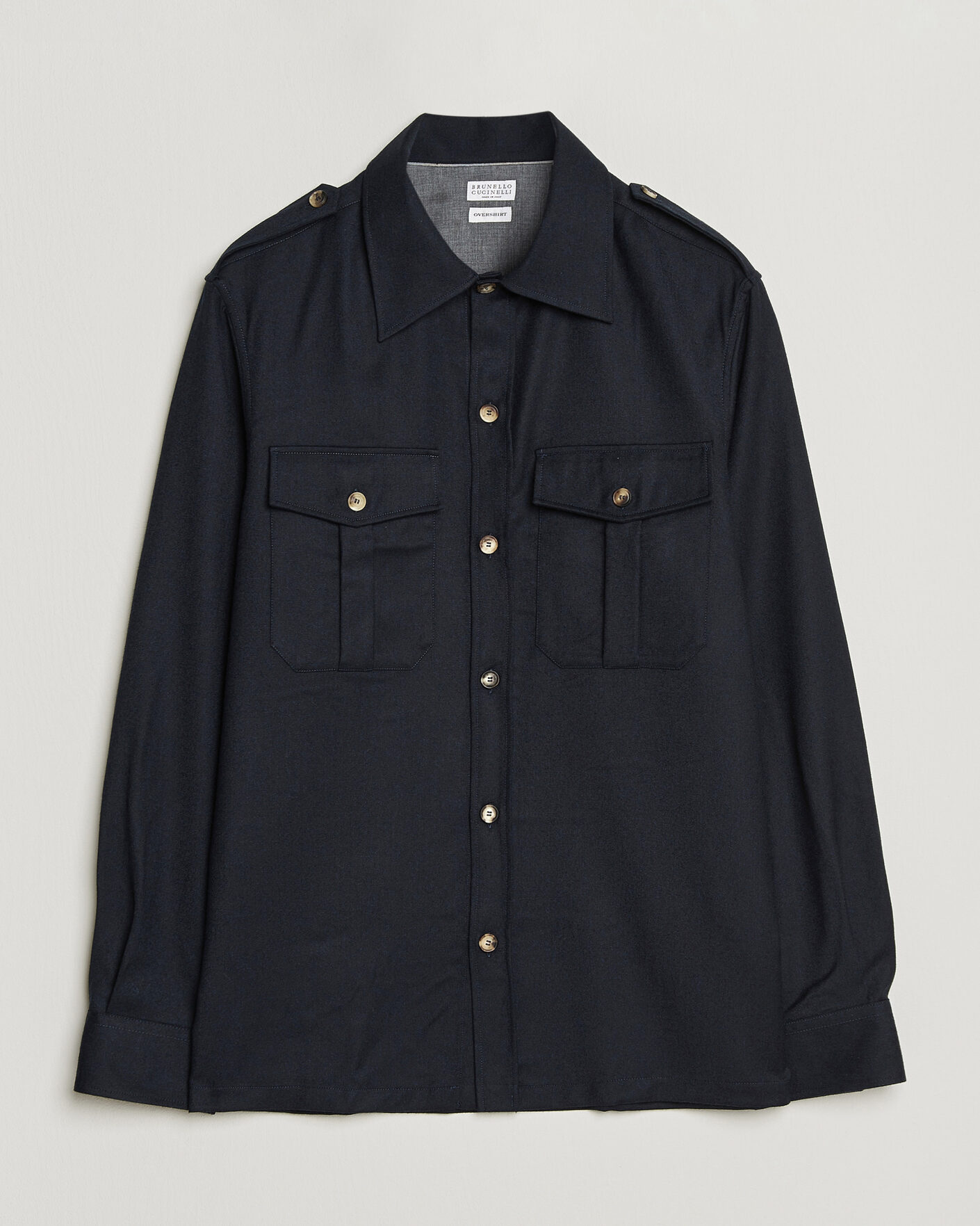Homme | Chemises | Brunello Cucinelli | Flannel Double Pocket Overshirt Navy