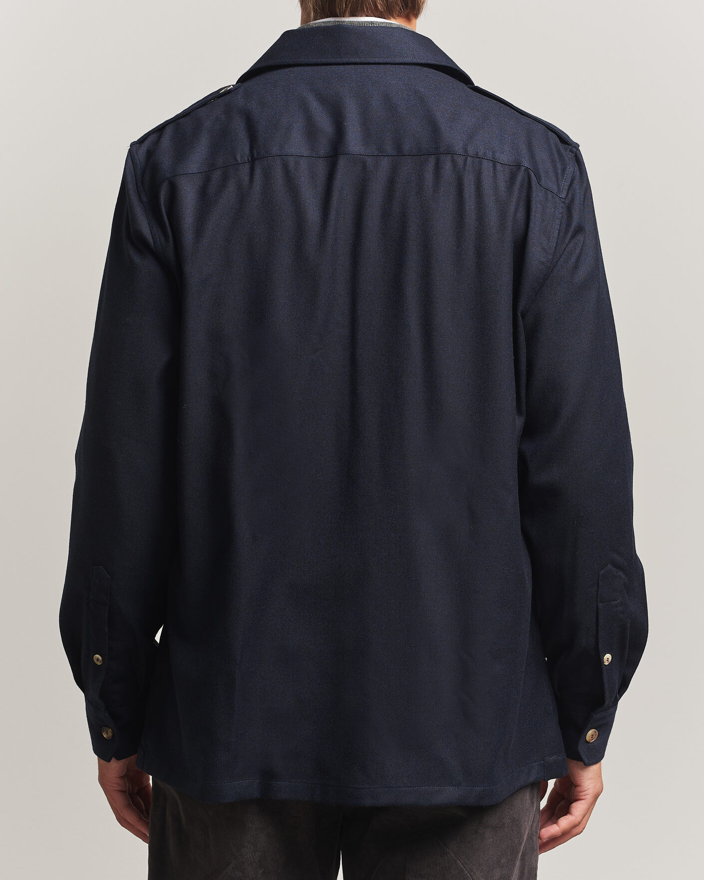 Homme | Chemises | Brunello Cucinelli | Flannel Double Pocket Overshirt Navy