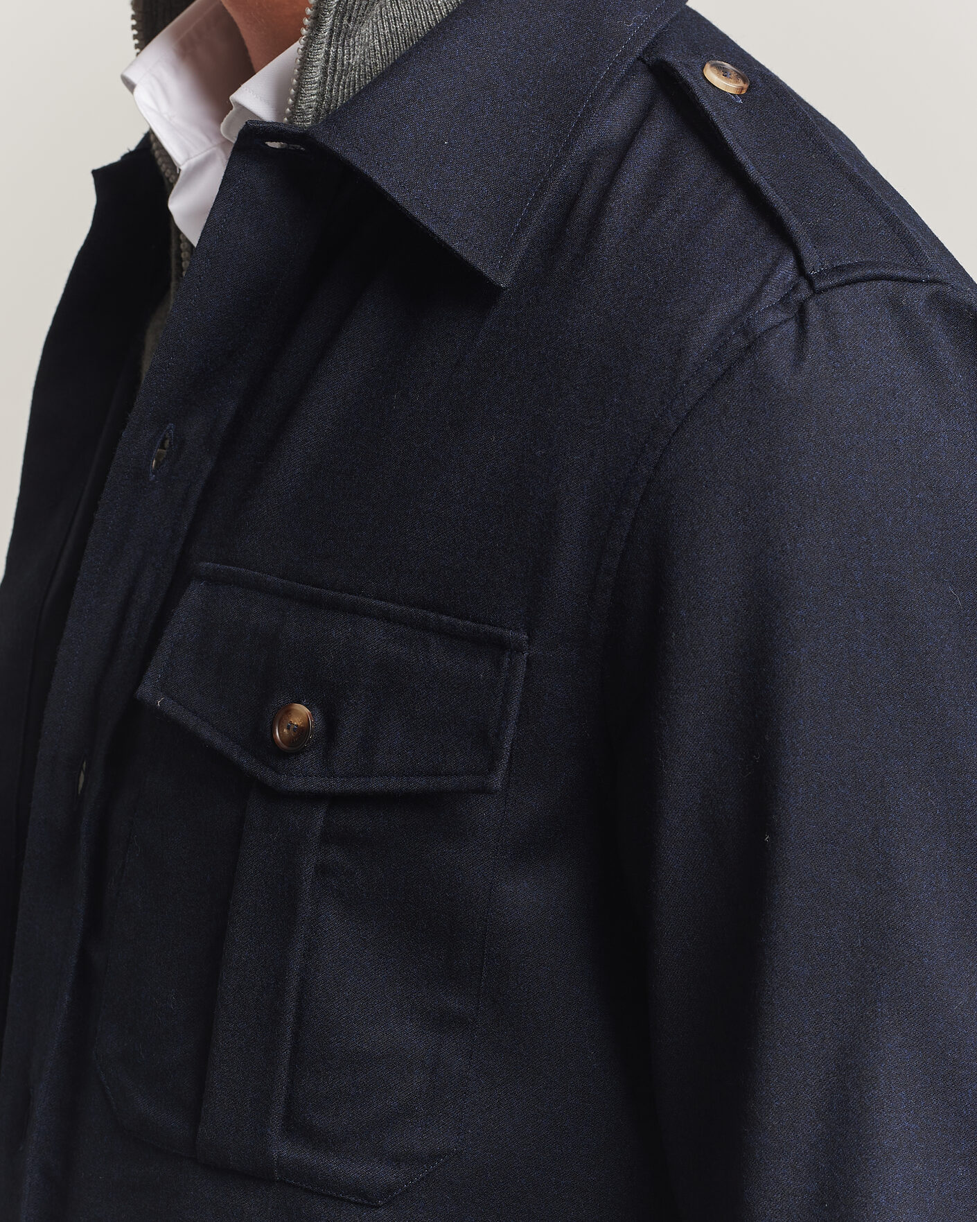 Homme | Chemises | Brunello Cucinelli | Flannel Double Pocket Overshirt Navy