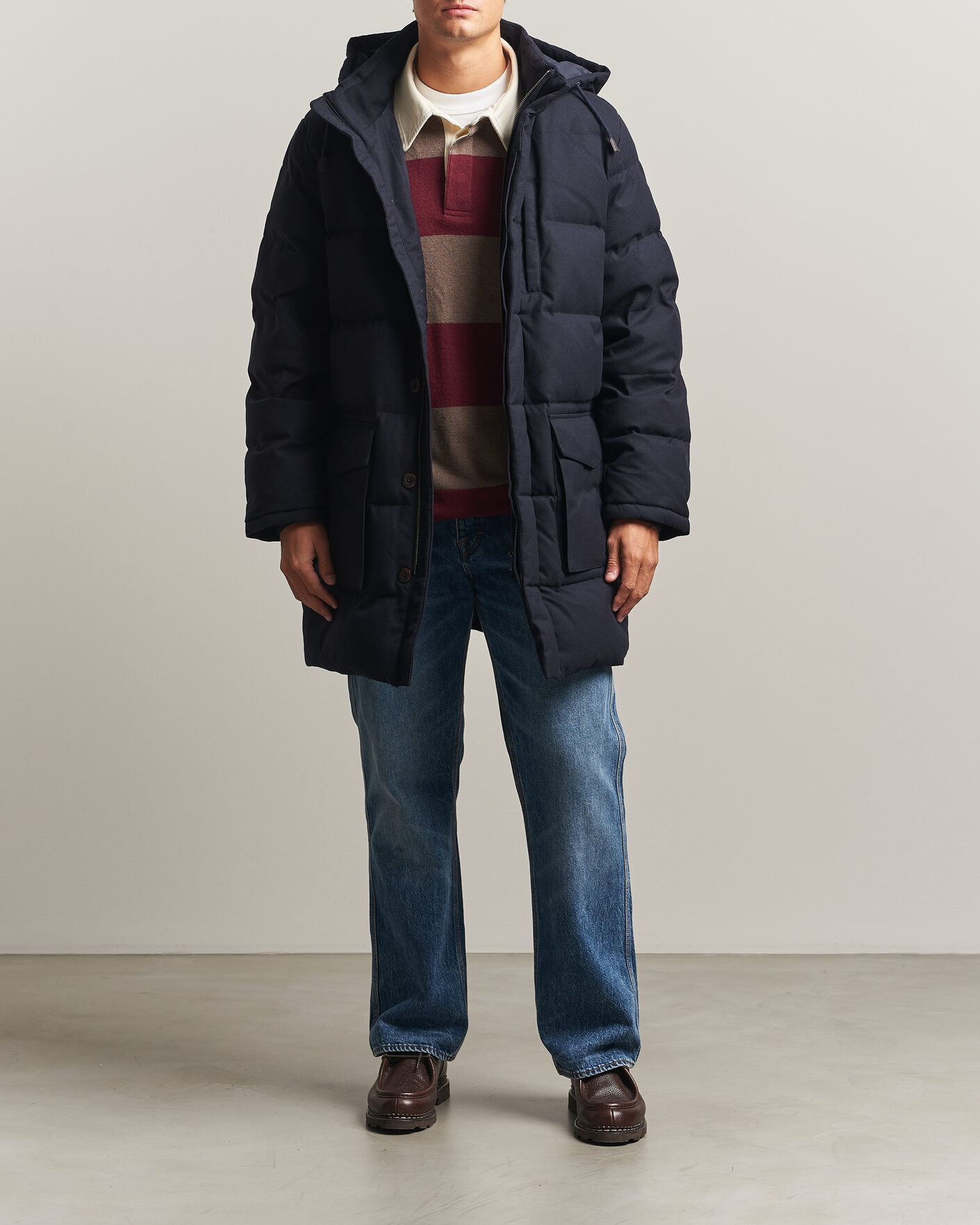 Homme | Manteaux Et Vestes | Gant | Flannel Down Hooded Parka Evening Blue