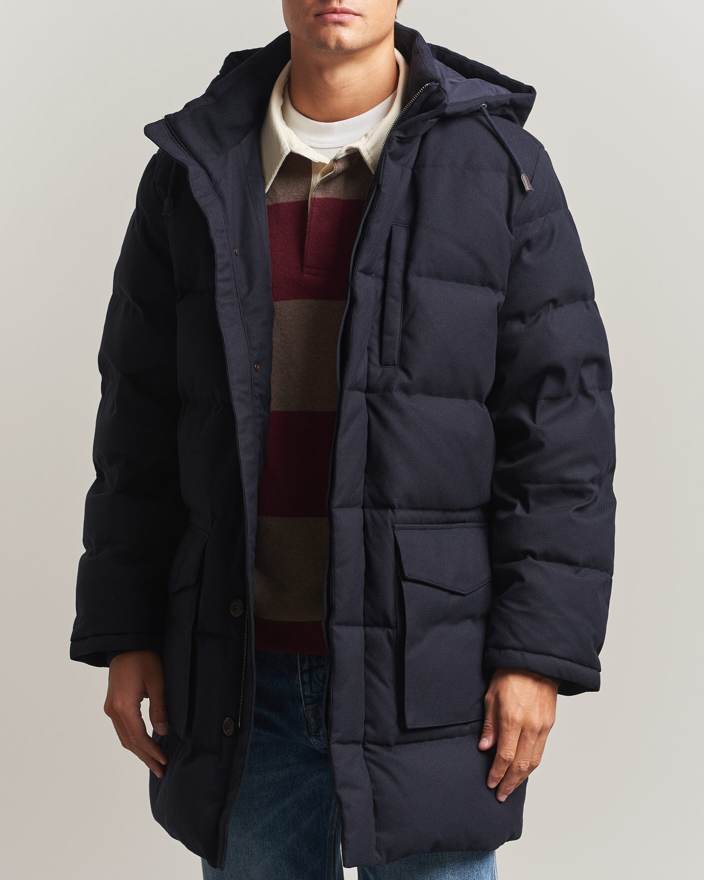 Homme | Manteaux Et Vestes | Gant | Flannel Down Hooded Parka Evening Blue