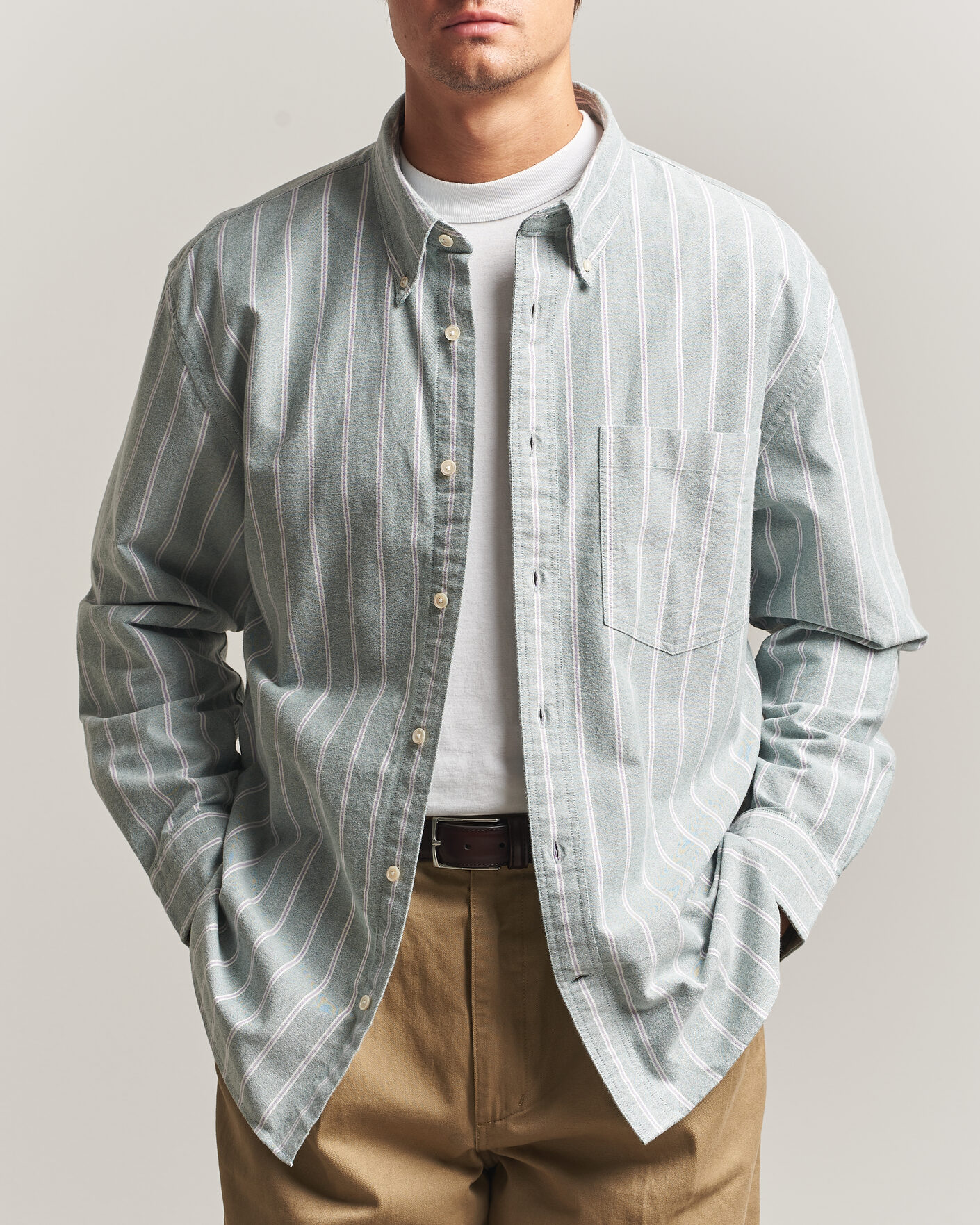 Homme | Chemises | Gant | Relaxed Fit Brushed Oxford Striped Shirt Dark Emerald