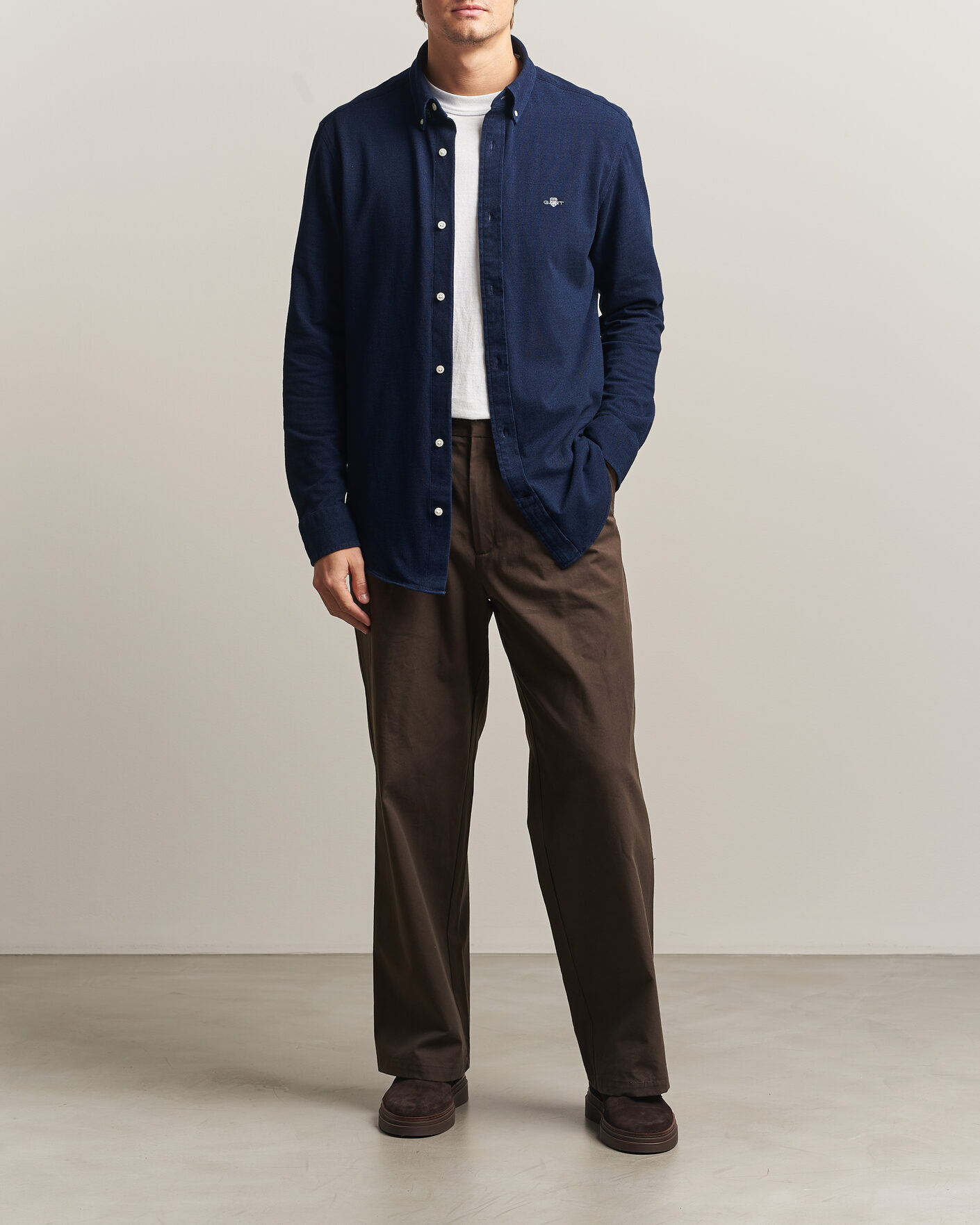 Homme | Chemises | Gant | Regular Fit Indigo Jersey Pique Shirt Dark Blue