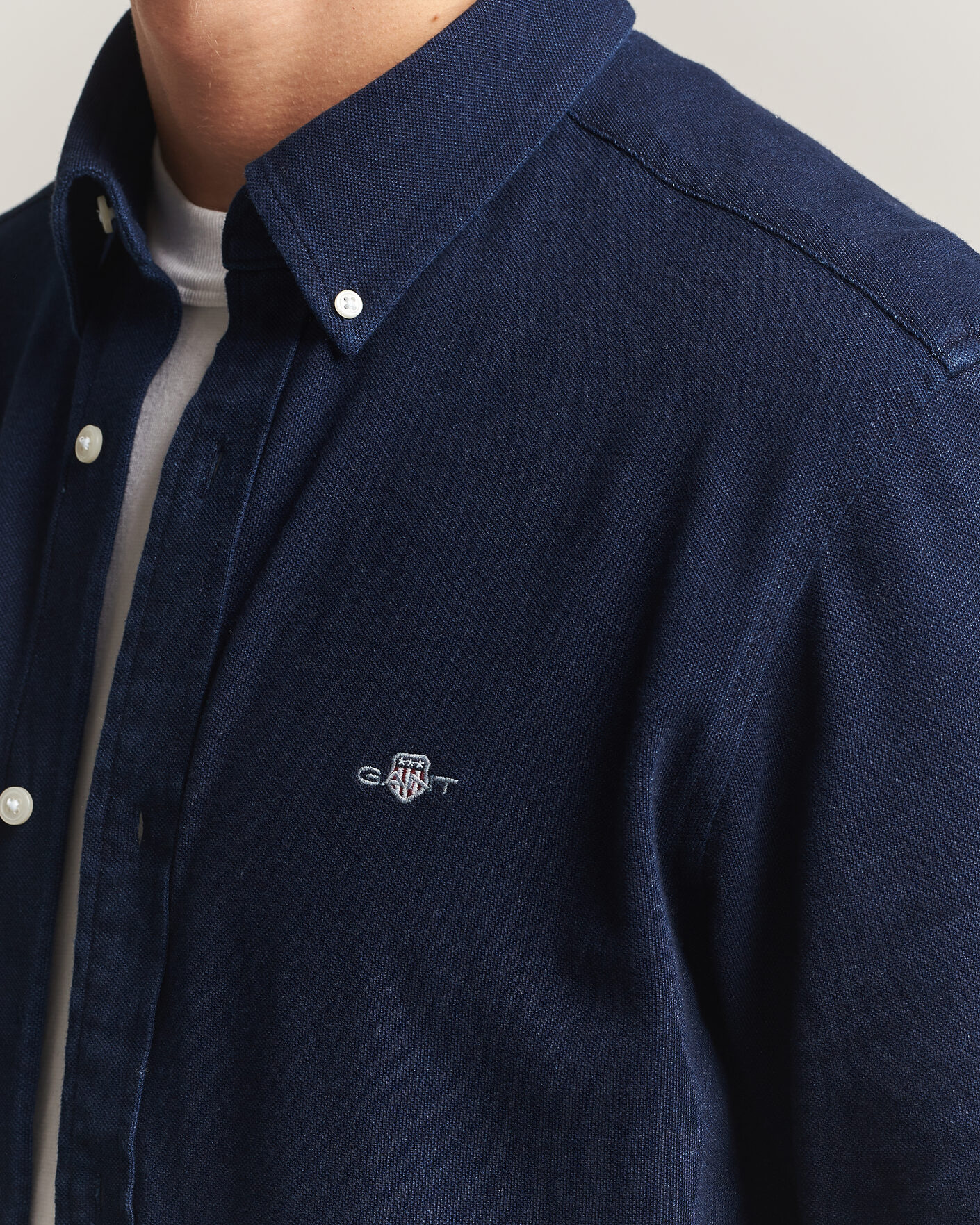 Homme | Chemises | Gant | Regular Fit Indigo Jersey Pique Shirt Dark Blue