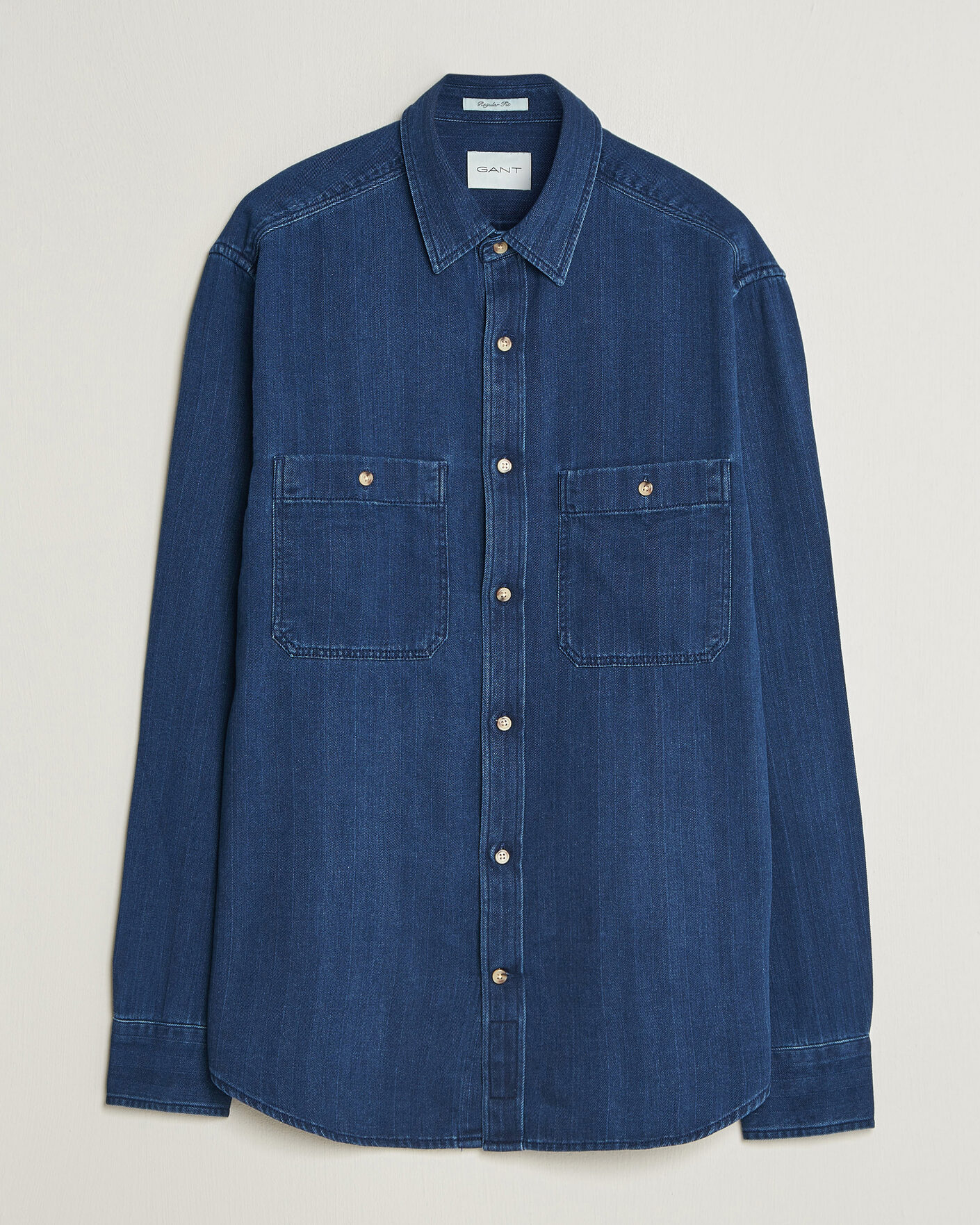 Homme | Chemises | Gant | Regular Fit Indigo Herringbone Overshirt Mid Blue