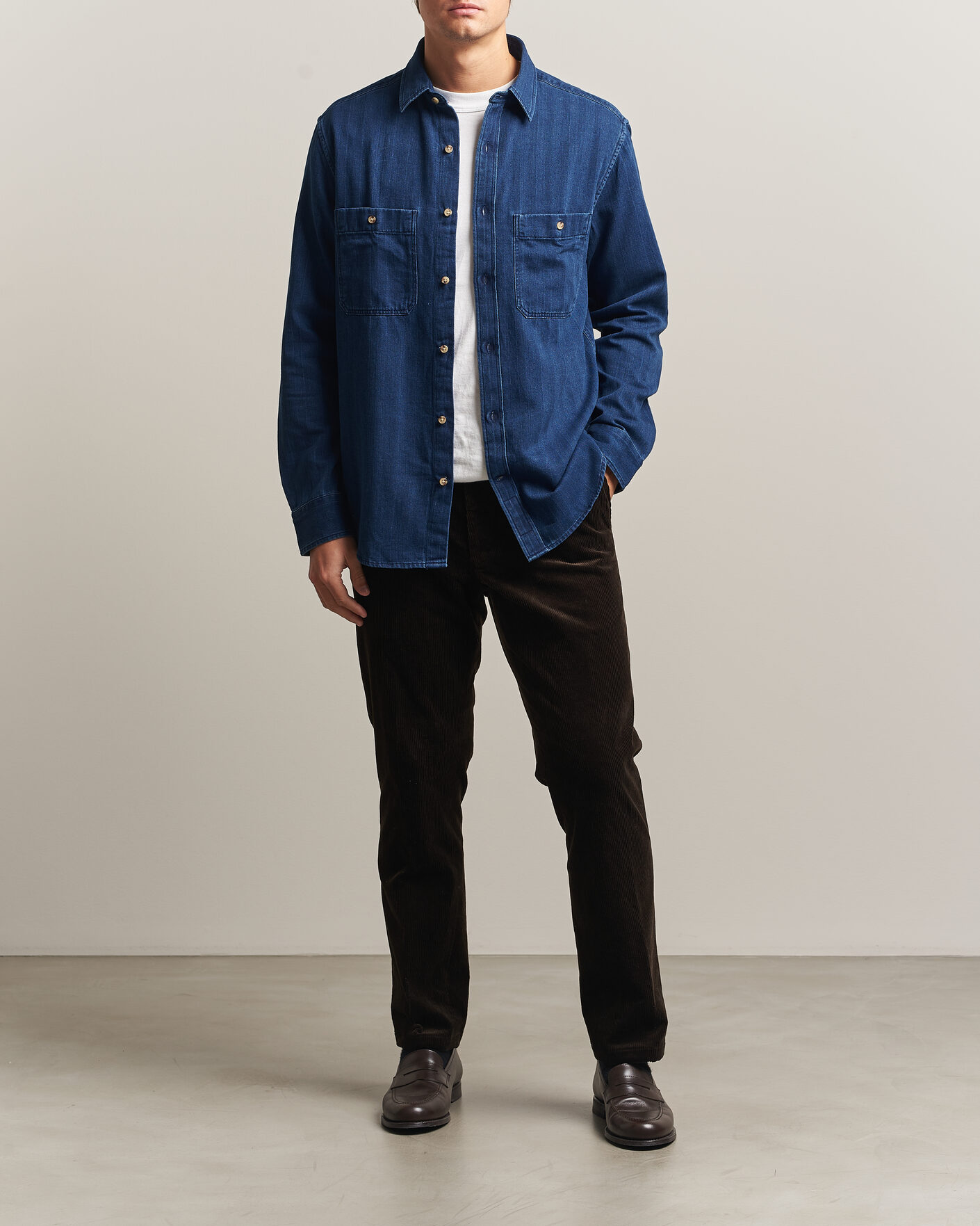 Homme | Chemises | Gant | Regular Fit Indigo Herringbone Overshirt Mid Blue