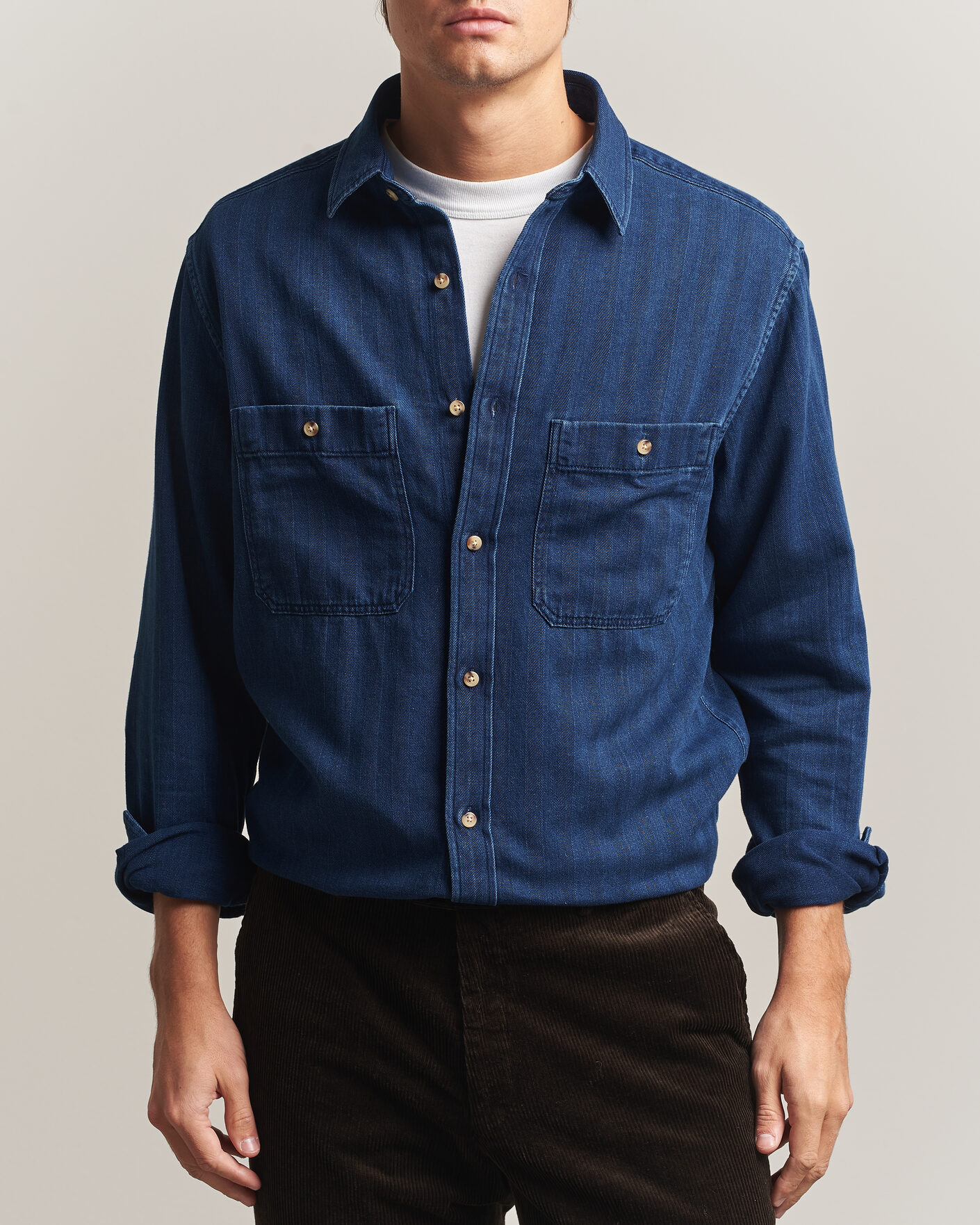 Homme | Chemises | Gant | Regular Fit Indigo Herringbone Overshirt Mid Blue